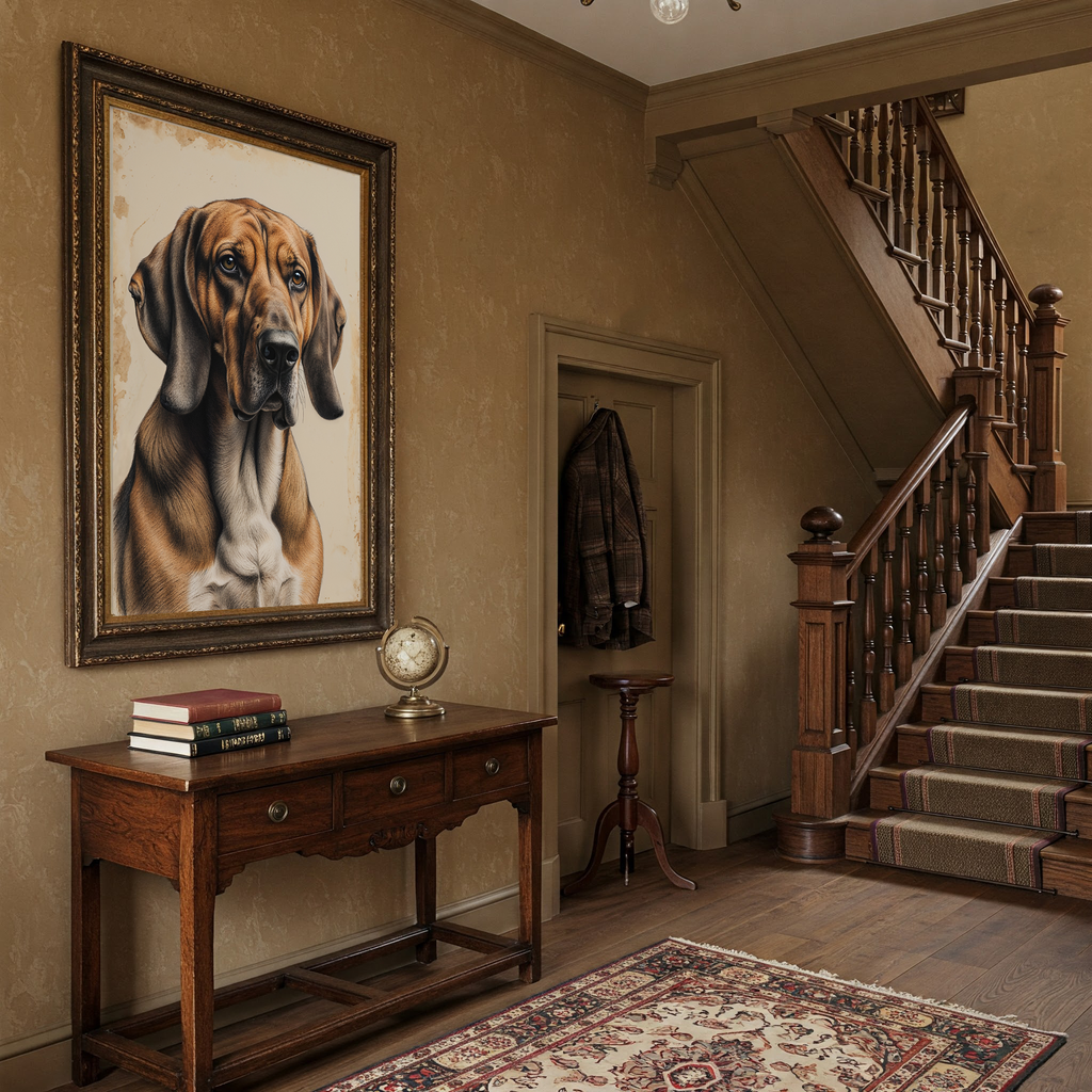 Vintage Coonhound Dog Portrait Sketch | Elegant Hand-Drawn Style Wall Art Print