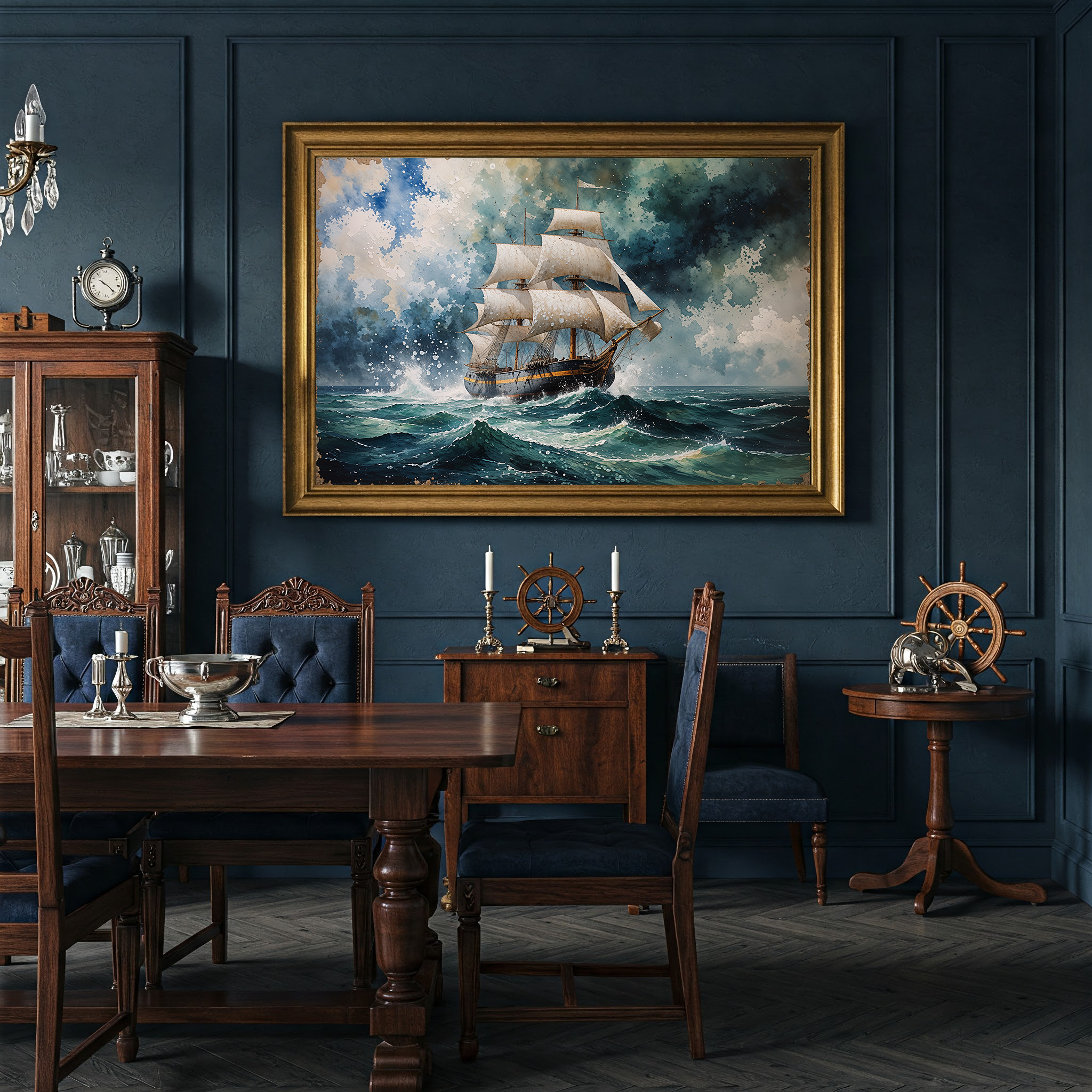 Vintage Tall Ship Sea Storm Painting | Digital Download