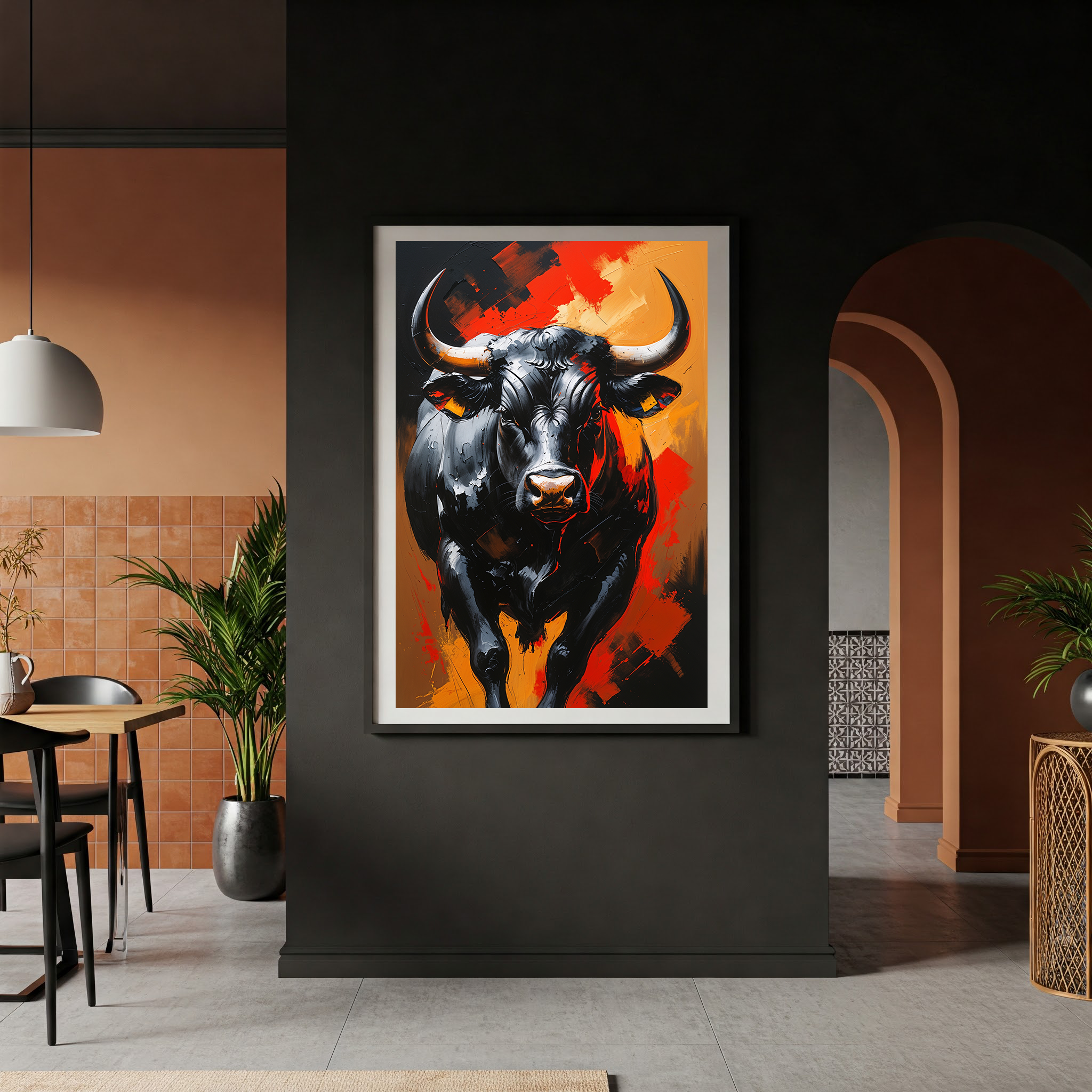 Black Bull Impasto Painting | Powerful Abstract Wall Art Print