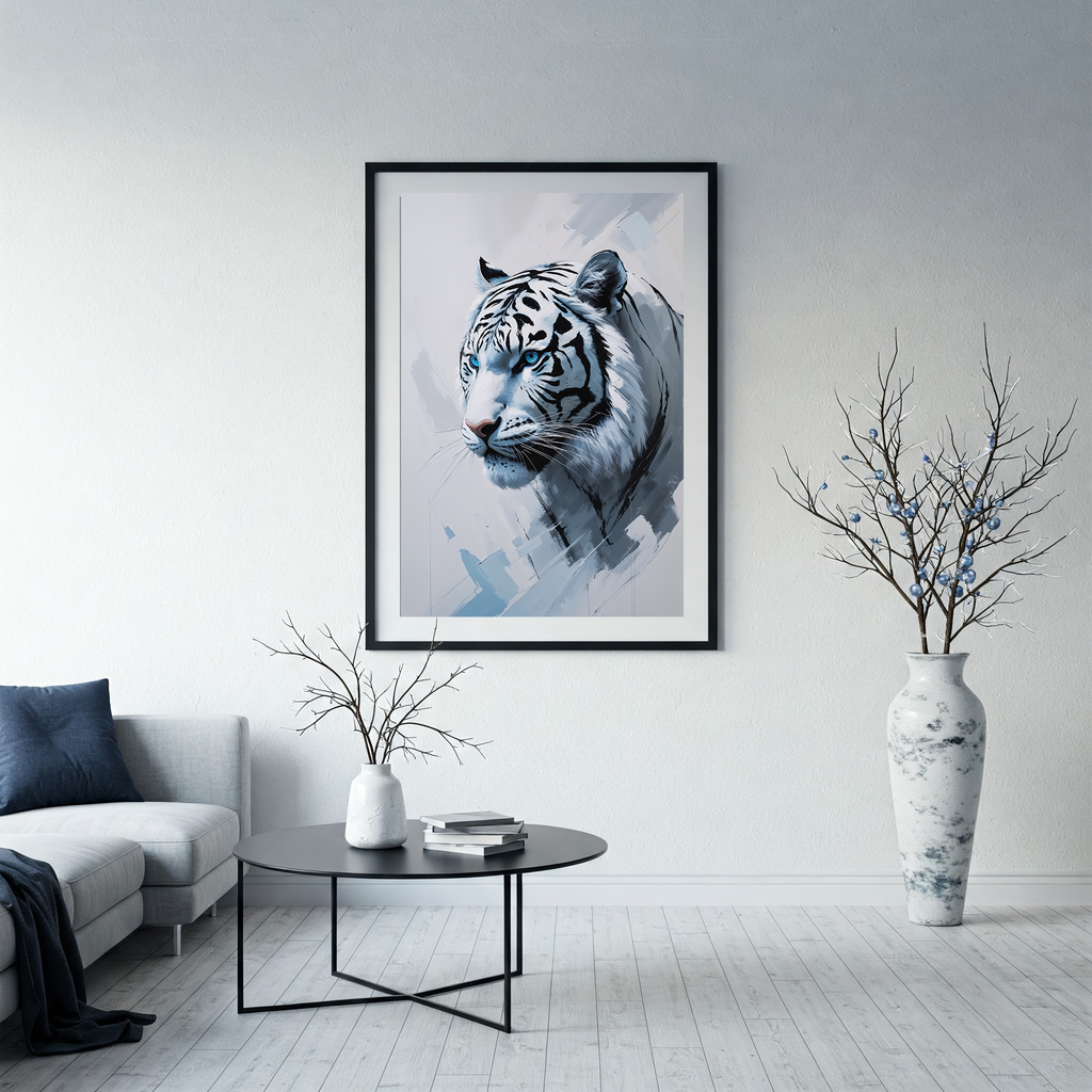 Abstract White Tiger Side Profile Wall Art | Digital Download