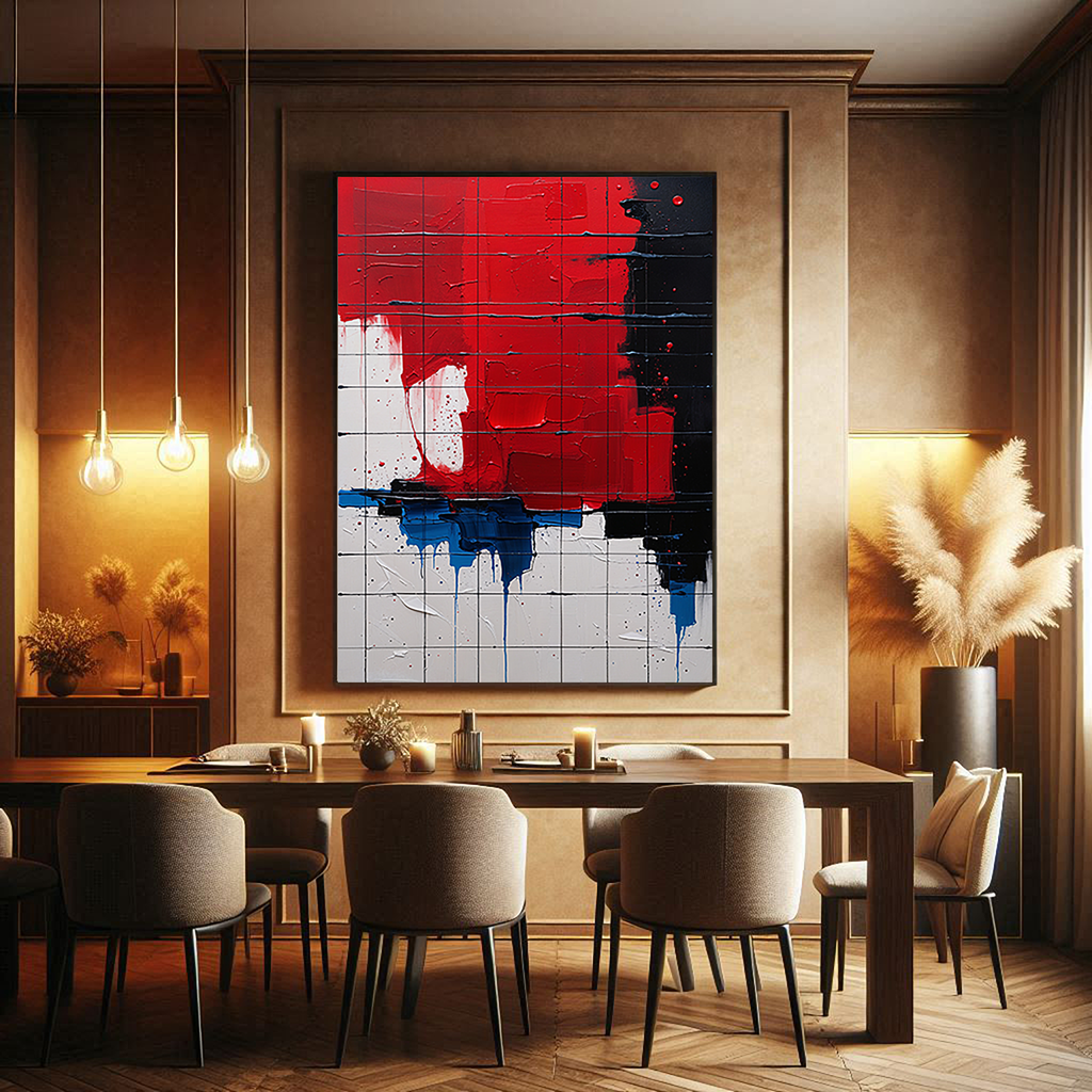 Grid Abstraction Red and Blue Textured Art | Digital Download
