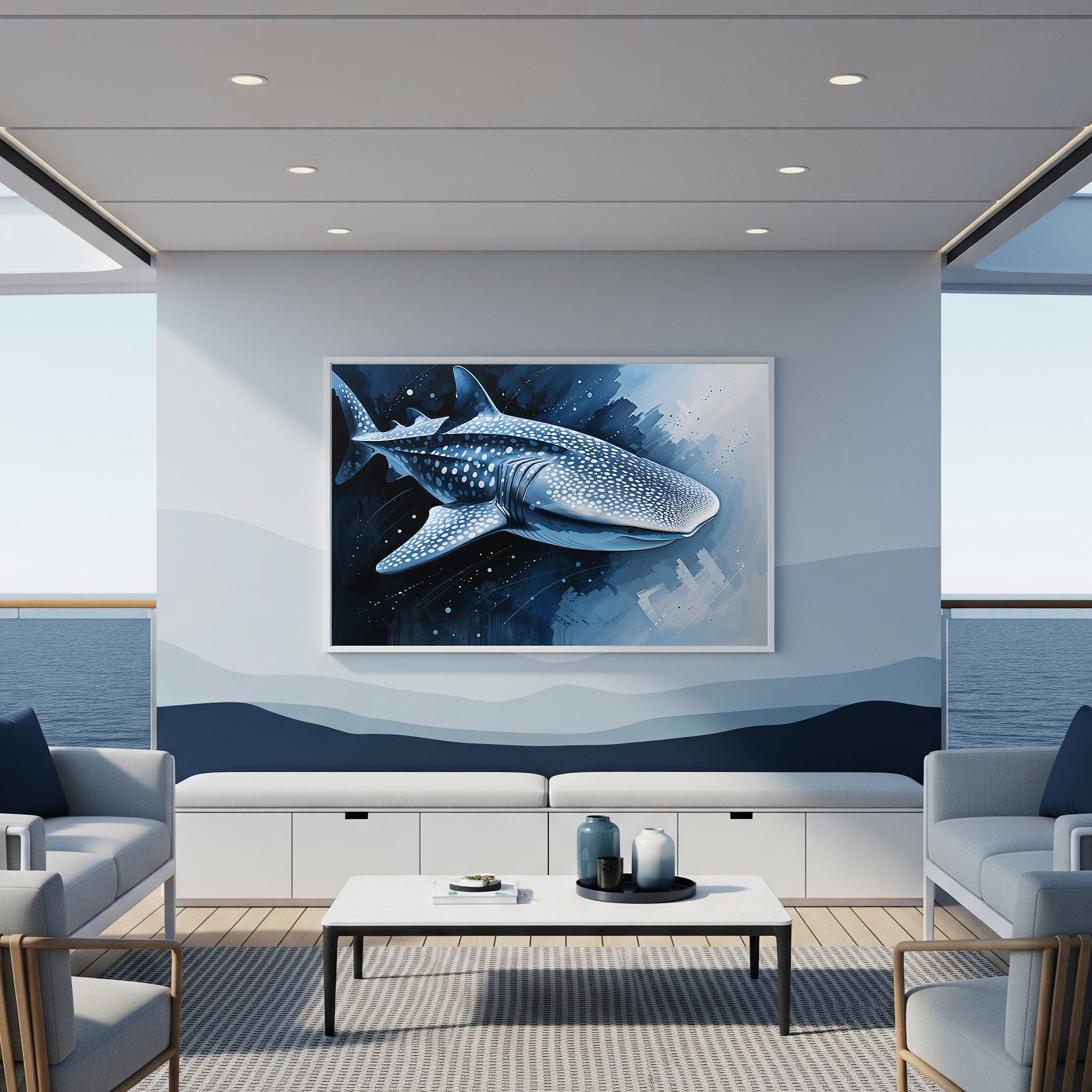 Abstract Whale Shark Blue Painting Wall Art | Digital Download