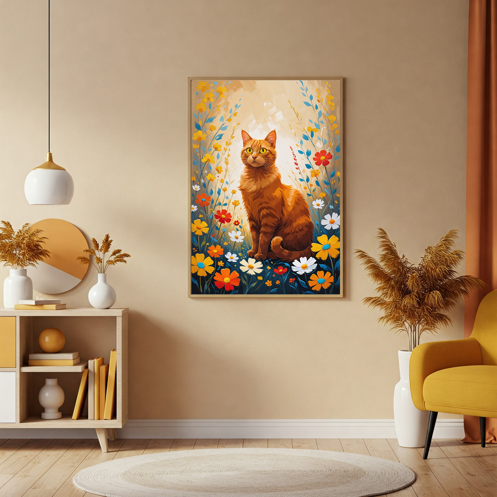 Orange Cat in Wildflowers Wall Art | Digital Download