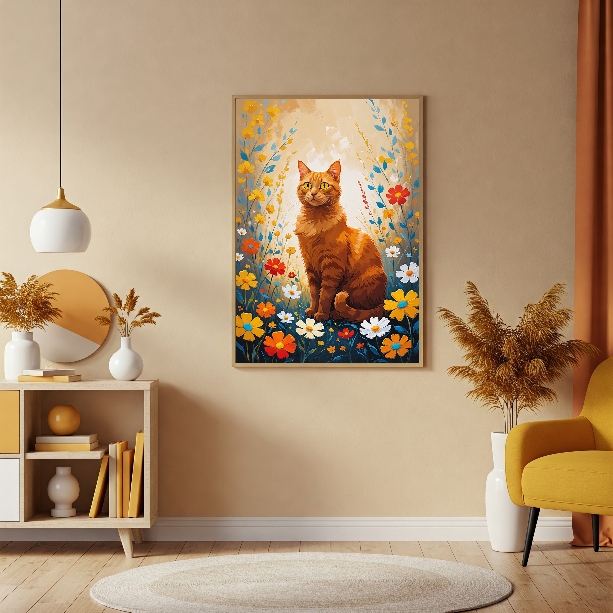 Orange Cat in Wildflowers Wall Art | Digital Download