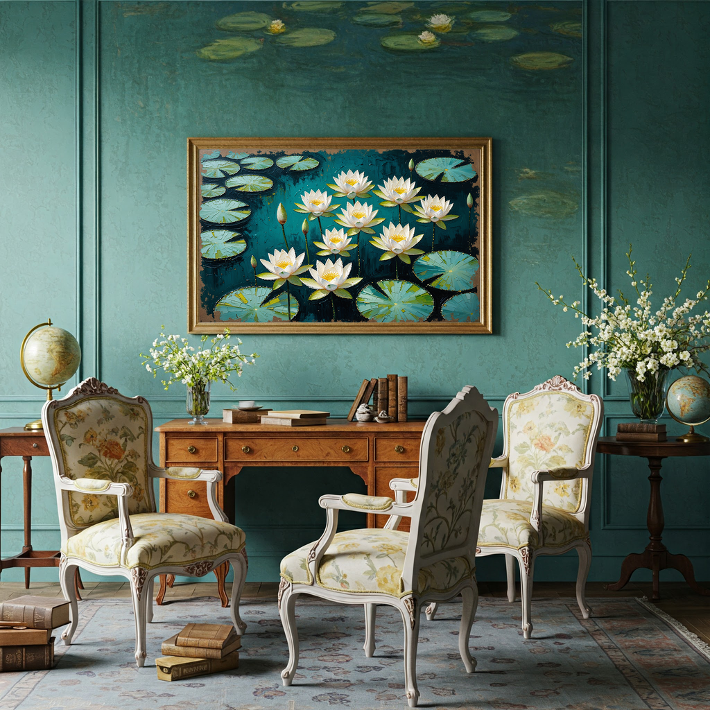 Water Lilies Pond Oil Painting Floral Art | Digital Download