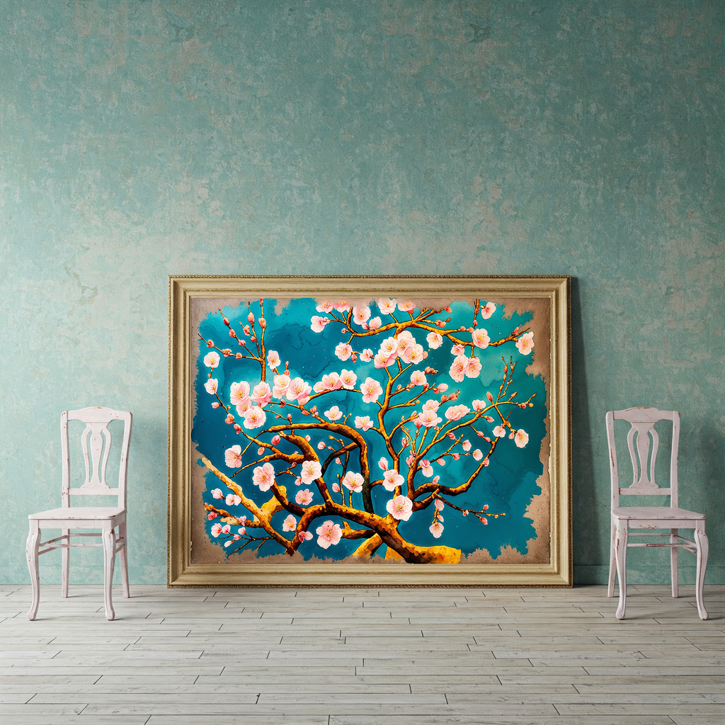 Cherry Blossom Painting Teal Wall Art | Digital Download