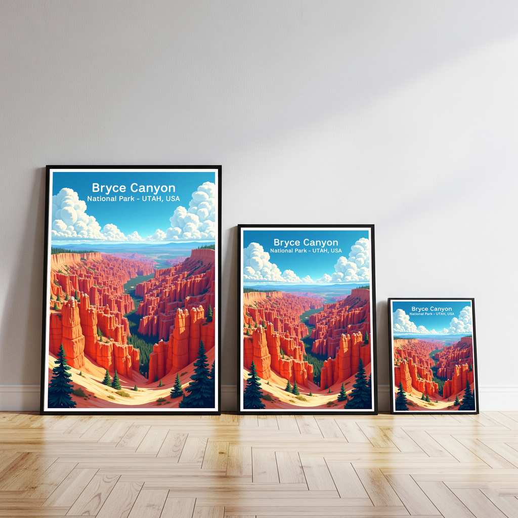Digital art of Bryce Canyon National Park by Reflectionare showcasing vibrant rock formations and scenic canyon views.