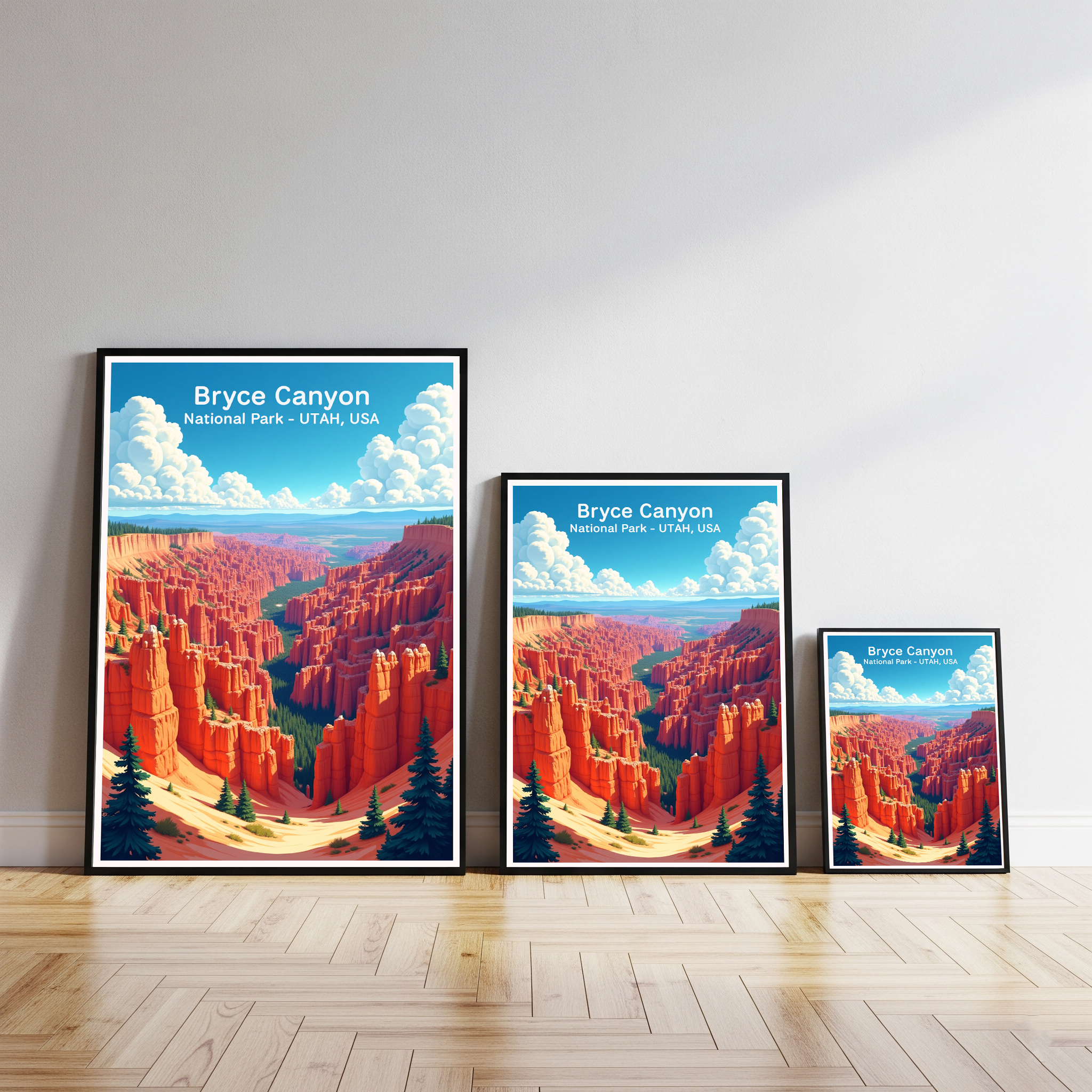 Digital art of Bryce Canyon National Park by Reflectionare showcasing vibrant rock formations and scenic canyon views.