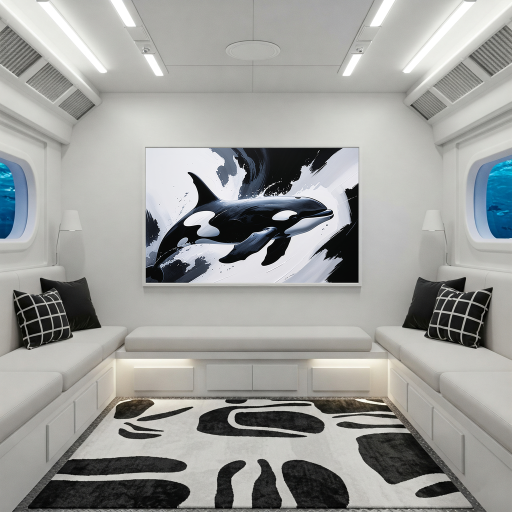 Monochrome Abstract Orca Whale Painting | Digital Download