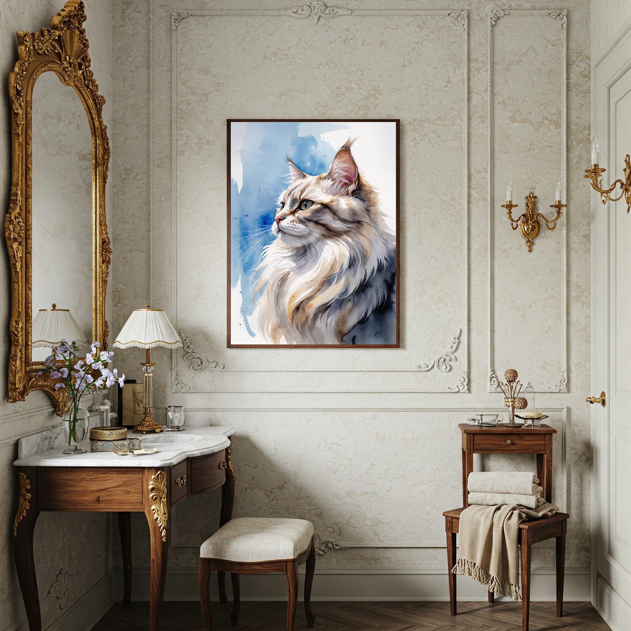 Watercolor Maine Coon Cat Art Print | Digital Download