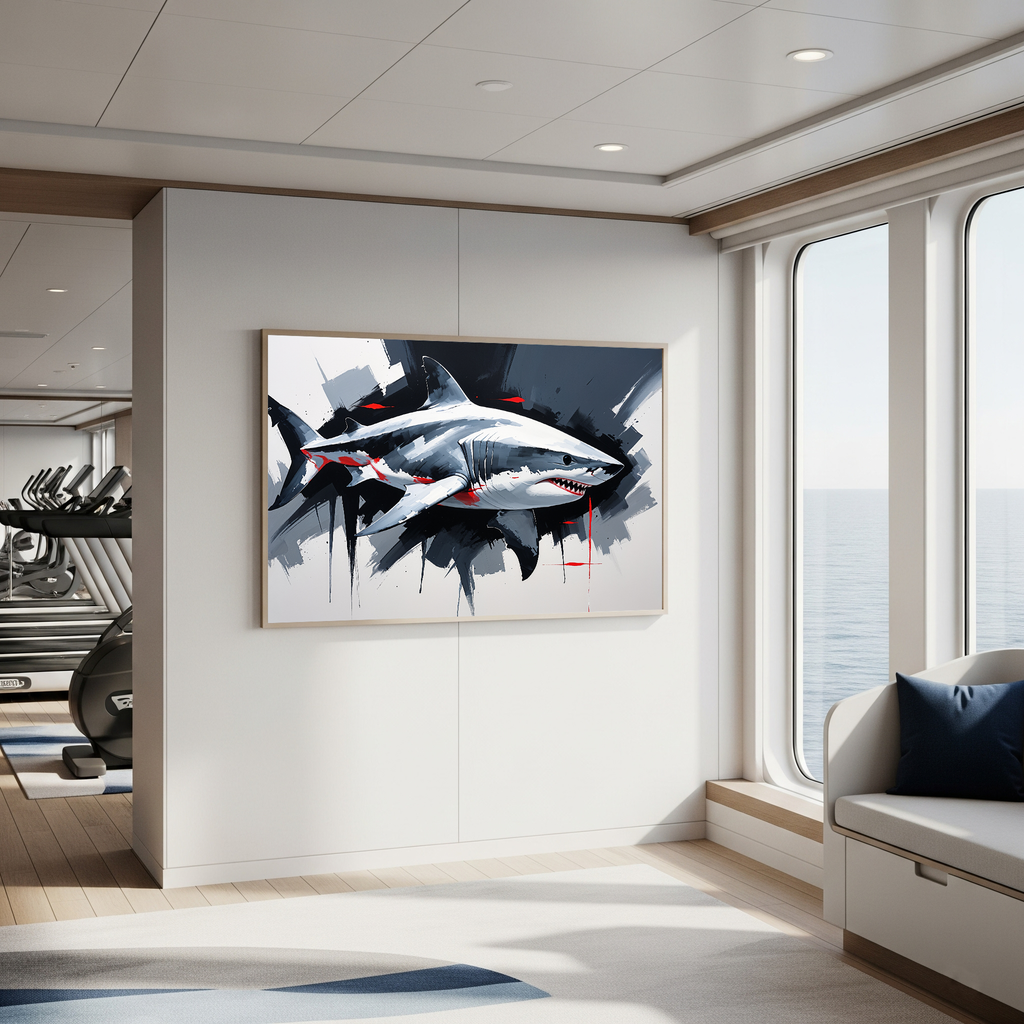 Dynamic Great White Shark Painting Wall Art | Digital Download