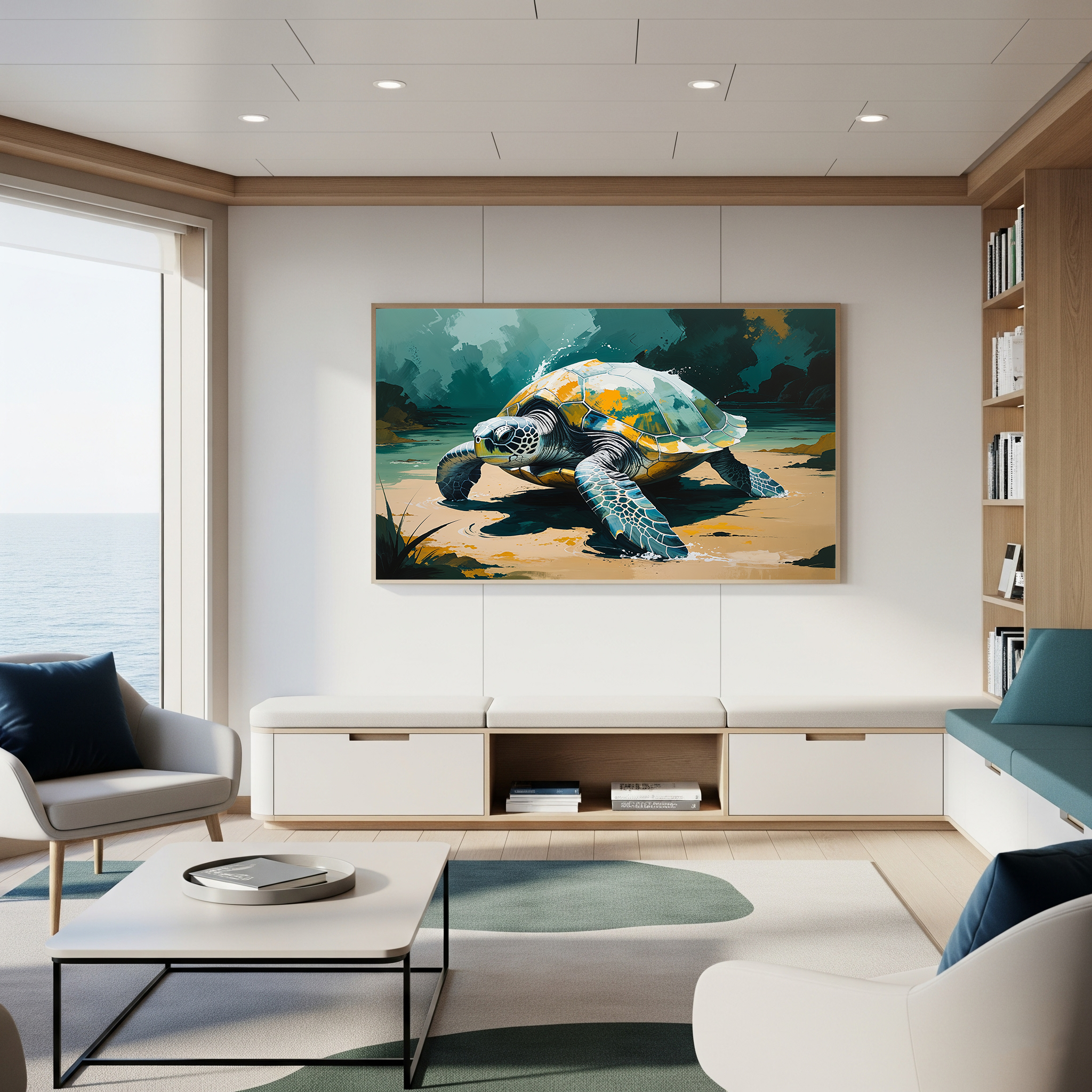 Abstract Sea Turtle Beach Painting Wall Art | Digital Download