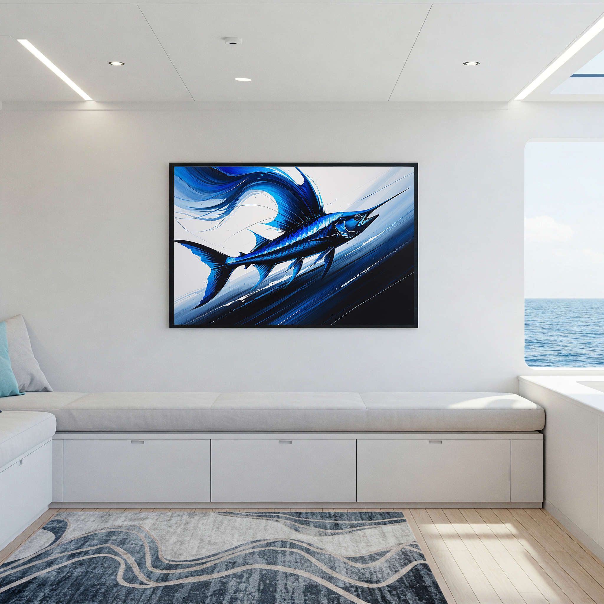 Abstract Blue Sailfish Painting Wall Art | Digital Download