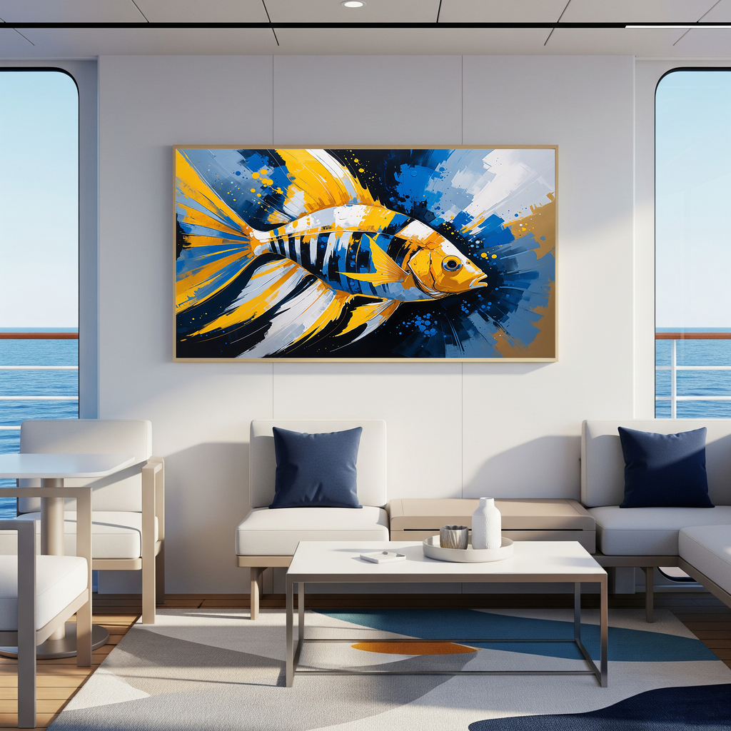Vibrant Yellow and Blue Striped Fish Painting | Digital Download