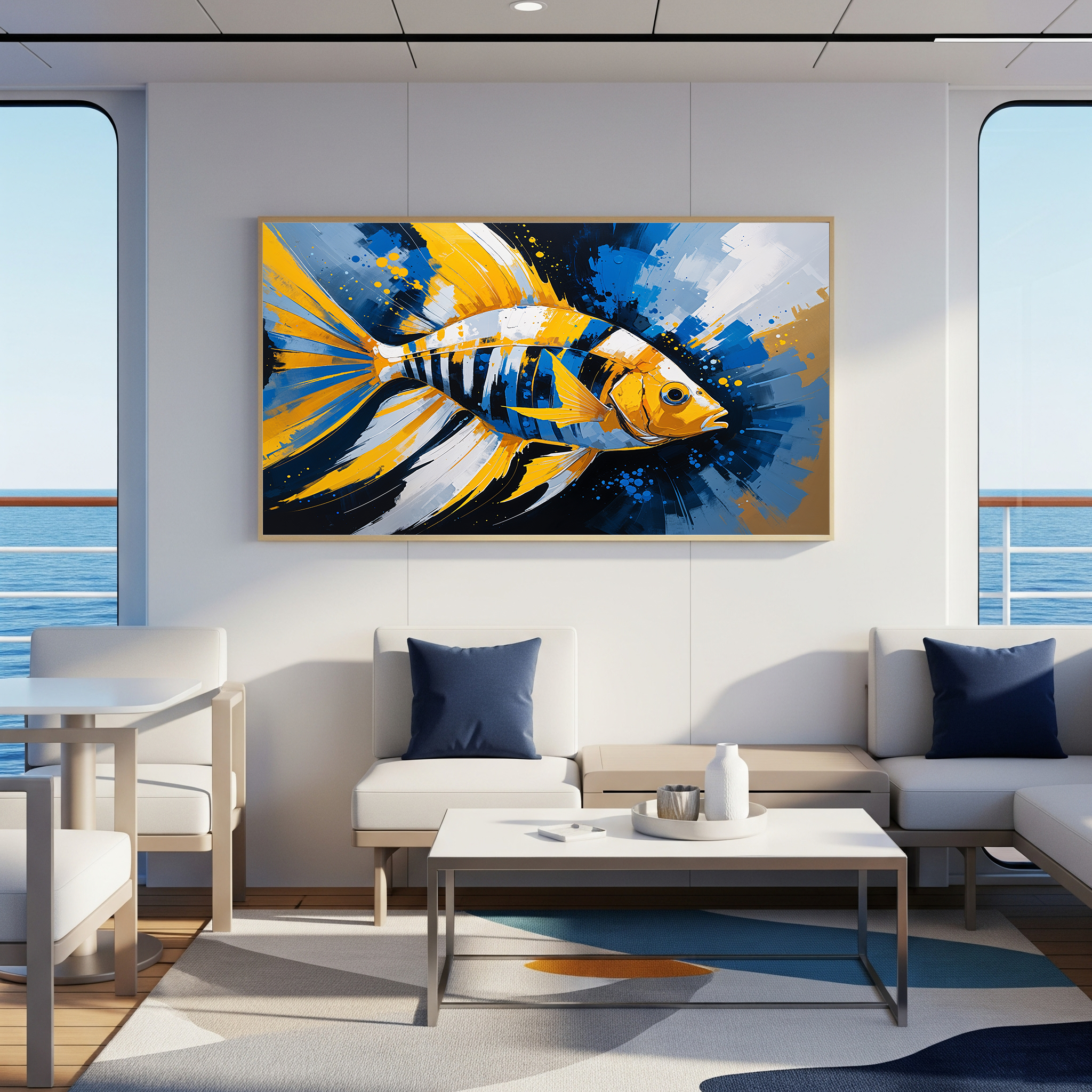 Vibrant Yellow and Blue Striped Fish Painting | Digital Download