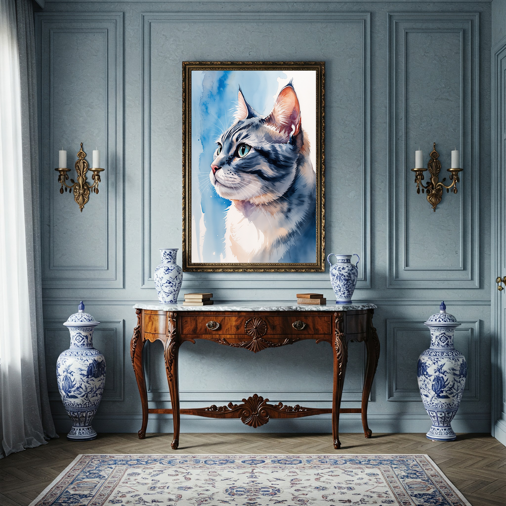 Watercolor American Shorthair Cat Art Print | Digital Download