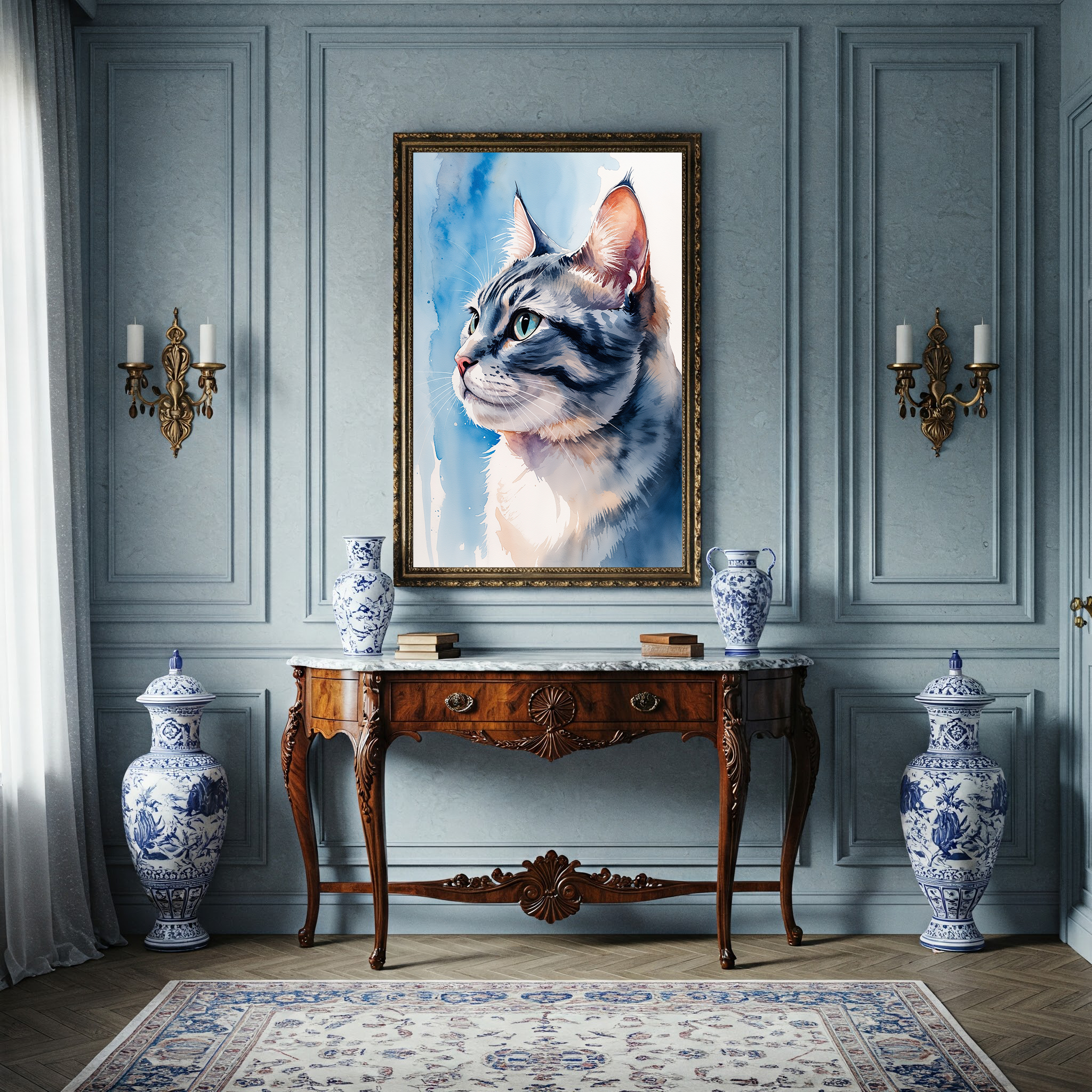 Watercolor American Shorthair Cat Art Print | Digital Download