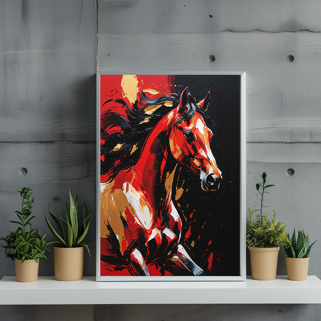 Abstract Red Horse Wall Art Print | Digital Download