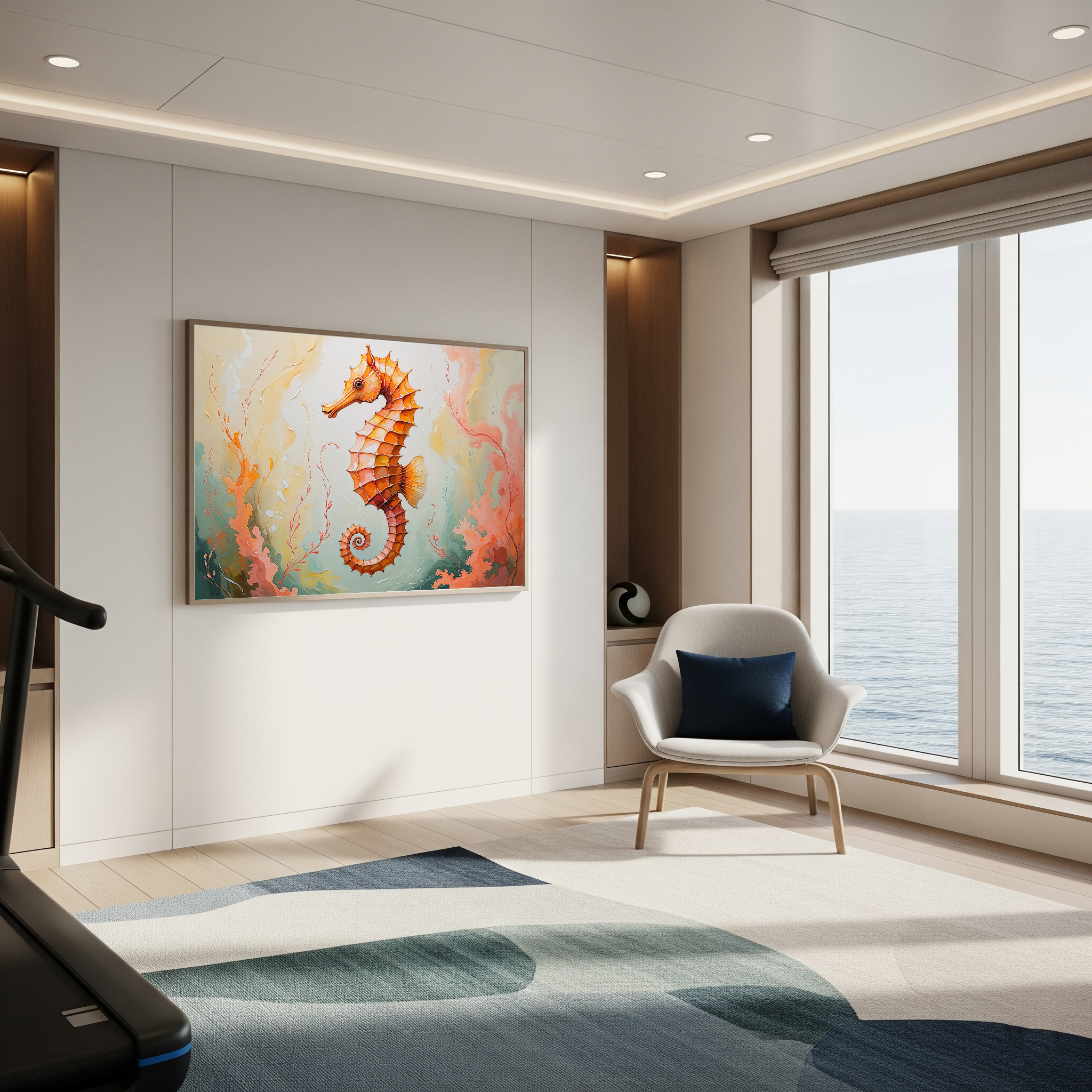 Abstract Orange Seahorse Watercolor Painting Art | Digital Download