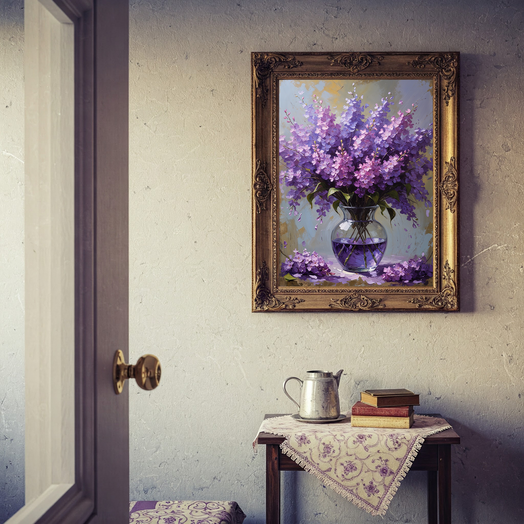 Vintage Lilac Bloom Wall Art Print | Impressionist Floral Decor