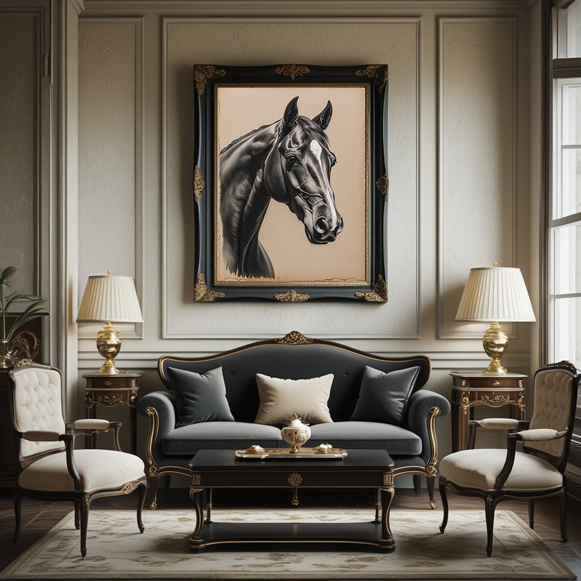 Vintage Horse Portrait Sketch | Elegant Black and White Equestrian Wall Art Print