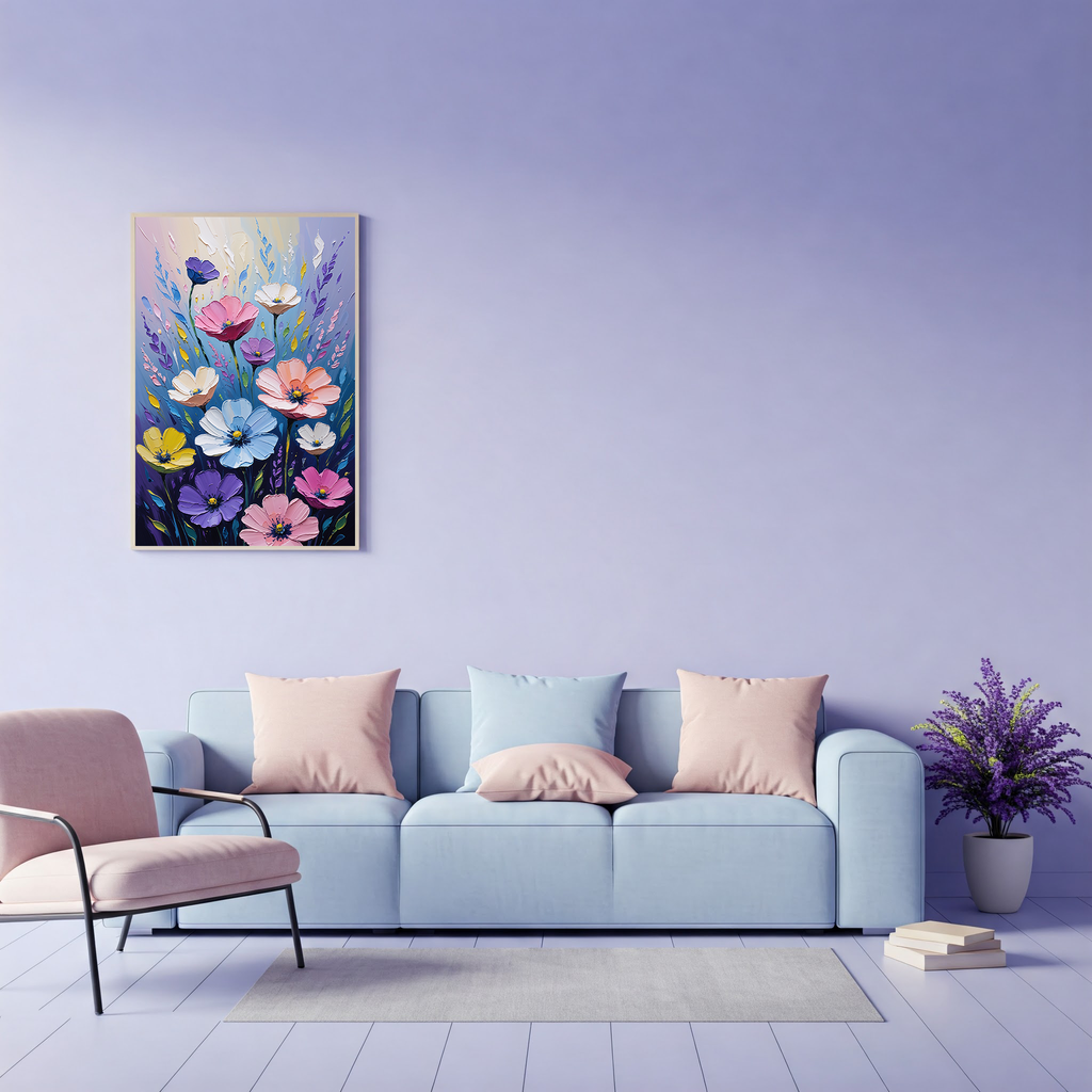 Colorful Impasto Wildflower Bouquet Oil Painting Wall Art — product detail view