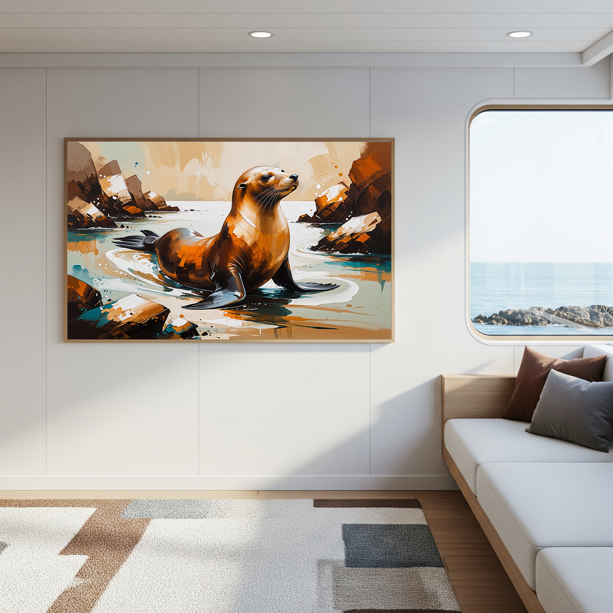 Abstract Sea Lion Coastal Painting Wall Art | Digital Download