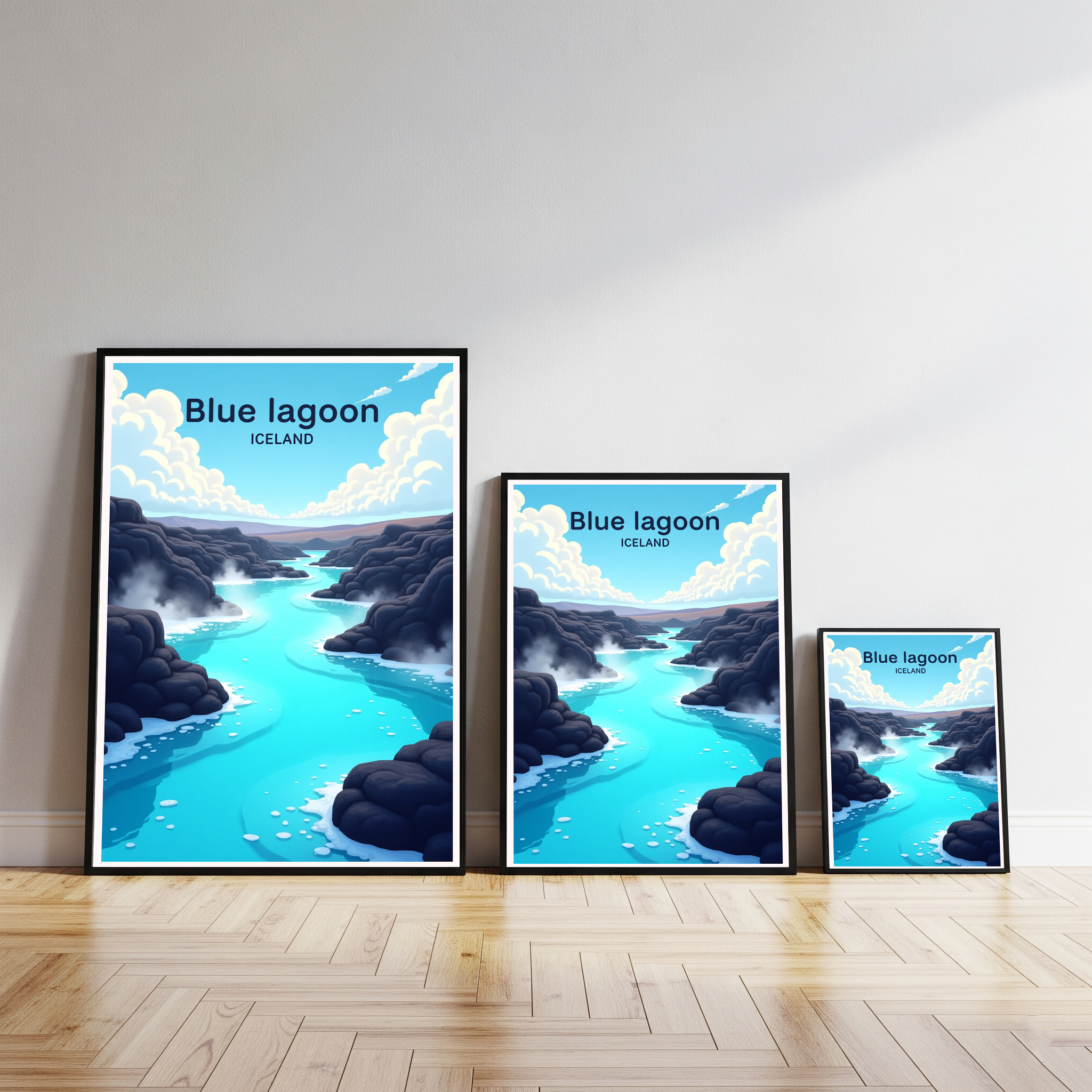 Digital art of a blue lagoon scene by Reflectionare, featuring vibrant blue waters and lush natural surroundings.