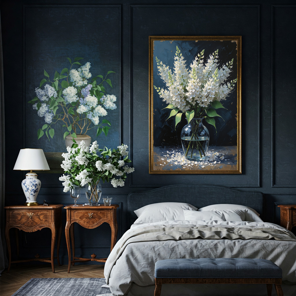 Vintage White Lilac Oil Painting Printable Wall Art | Digital Download