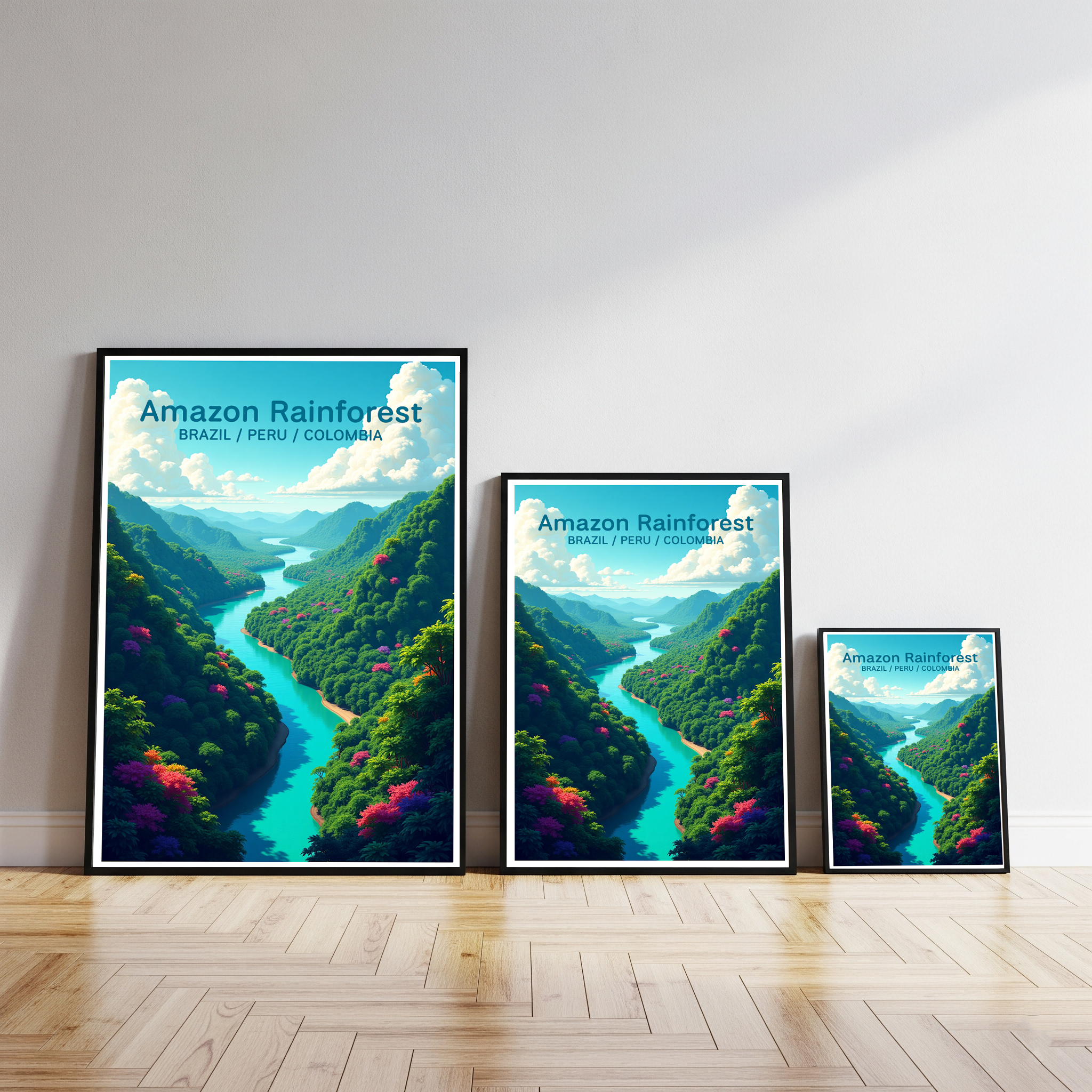 Digital art of the Amazon Rainforest by Reflectionare showing lush green trees and vibrant jungle scenery in vivid detail.