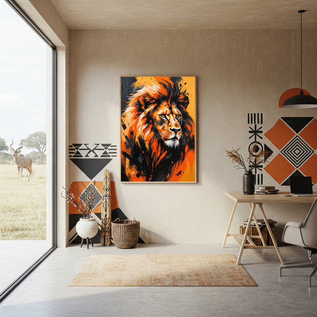 Abstract Lion Portrait Wall Art | Digital Download