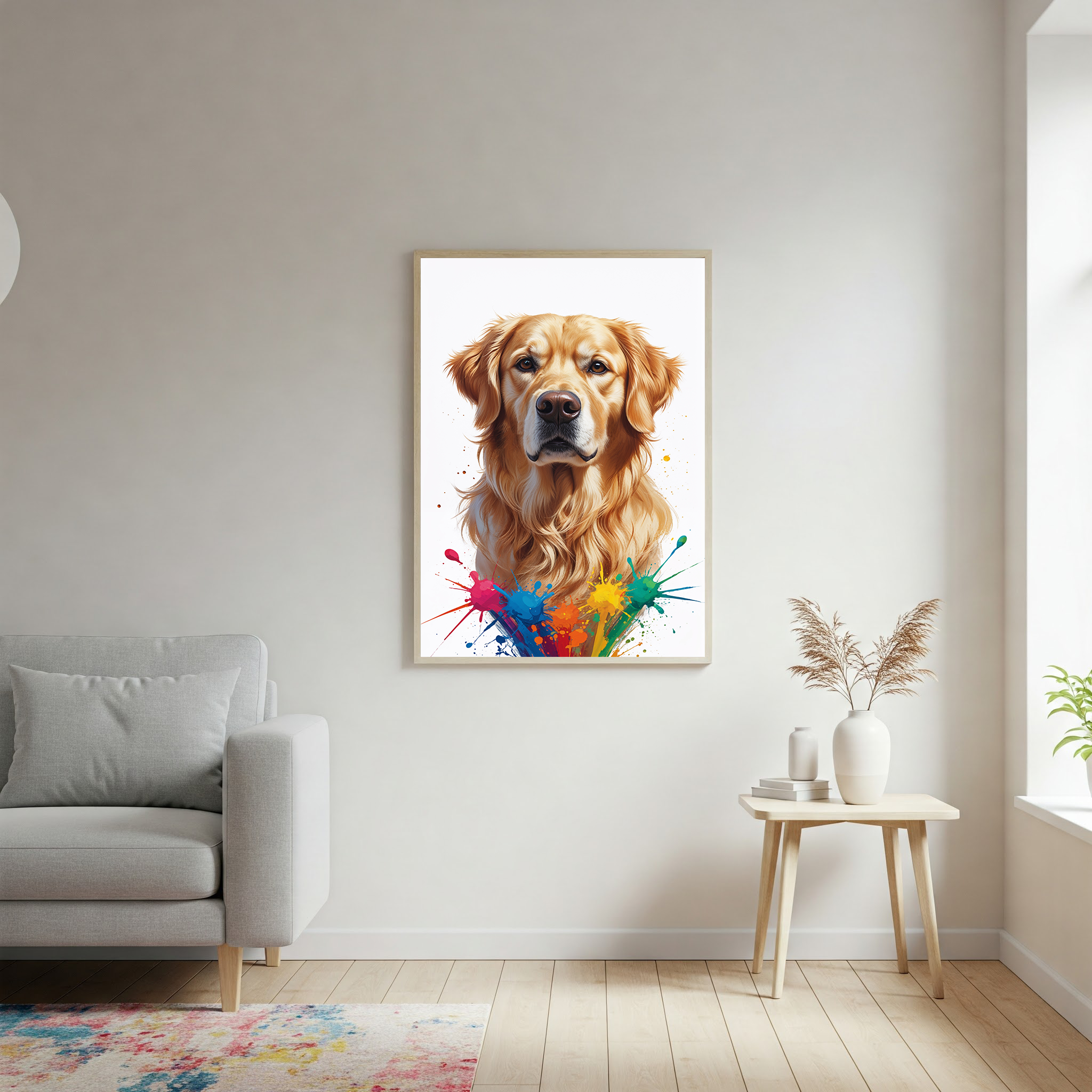 Colorful digital art of a Golden Retriever by Reflectionare, vibrant and detailed illustration of the friendly dog.