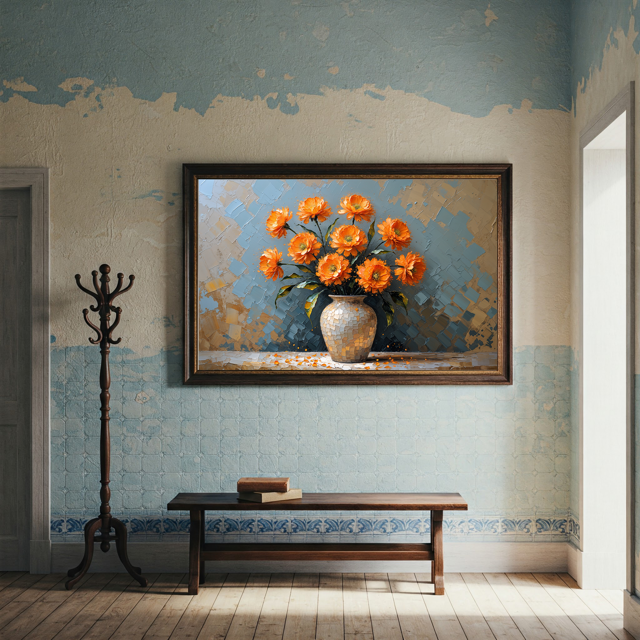 Vintage Orange Flowers Vase Oil Painting | Digital Download