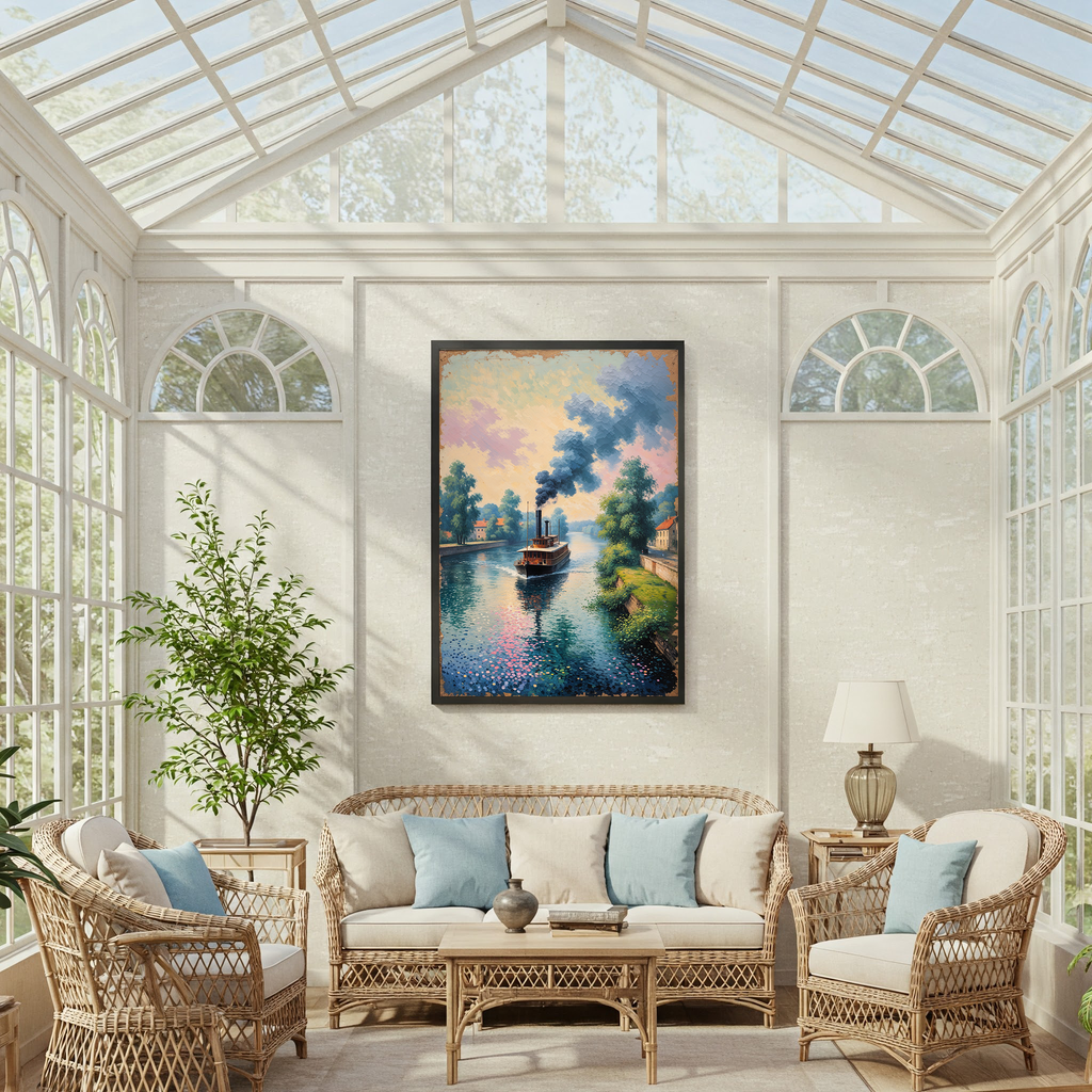 Vintage Steamboat River Painting Wall Art | Digital Download