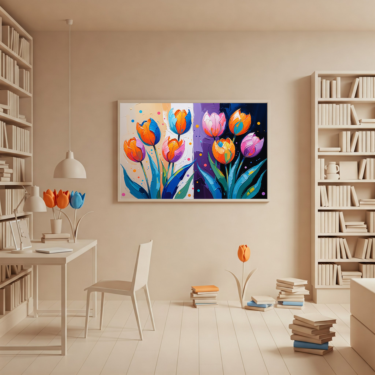 Vivid Impasto Oil Painting Tulip Art — product detail view