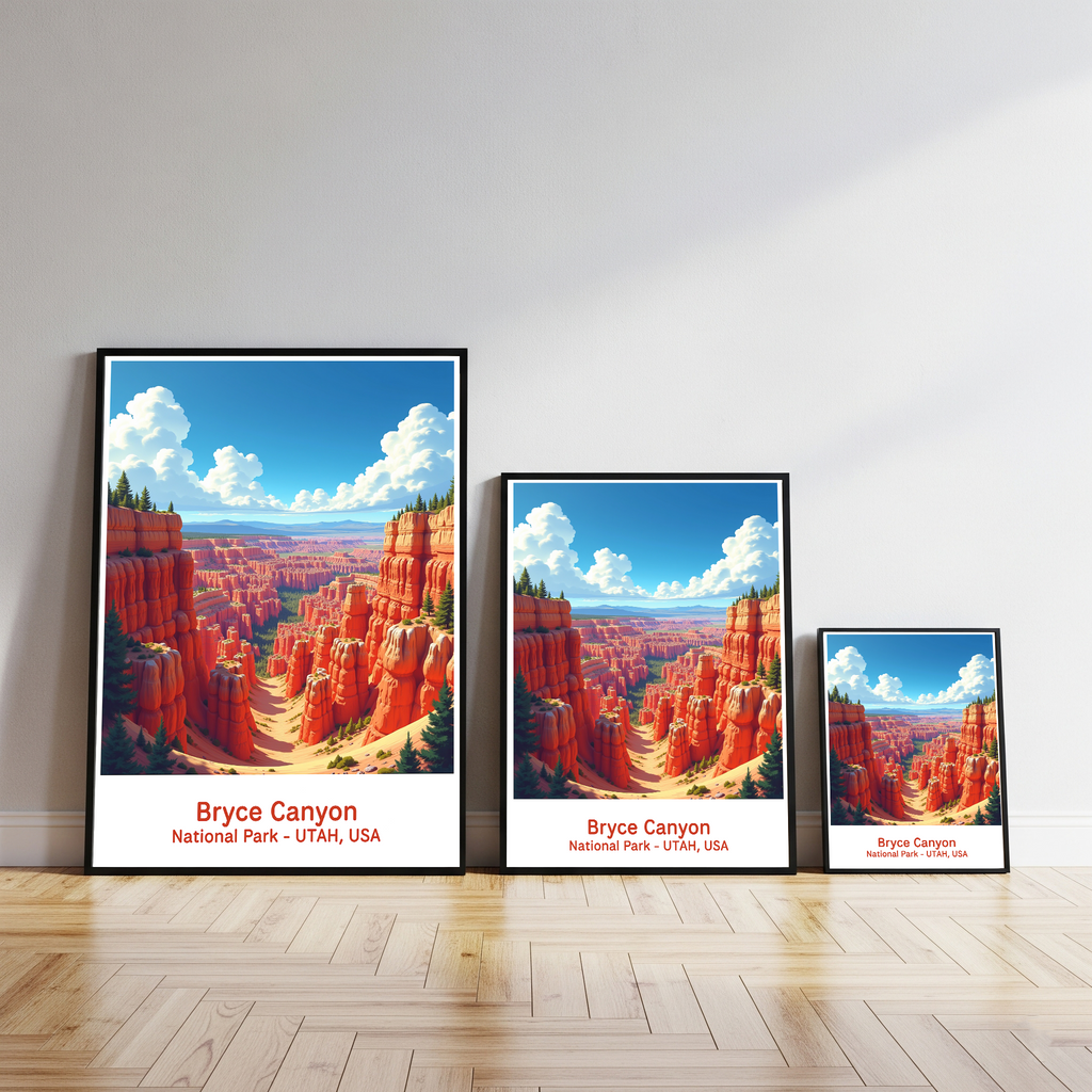 Digital art of Bryce Canyon National Park by Reflectionare, showcasing vibrant rock formations and scenic canyon views.