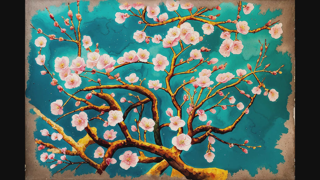 Cherry Blossom Painting Teal Wall Art | Digital Download