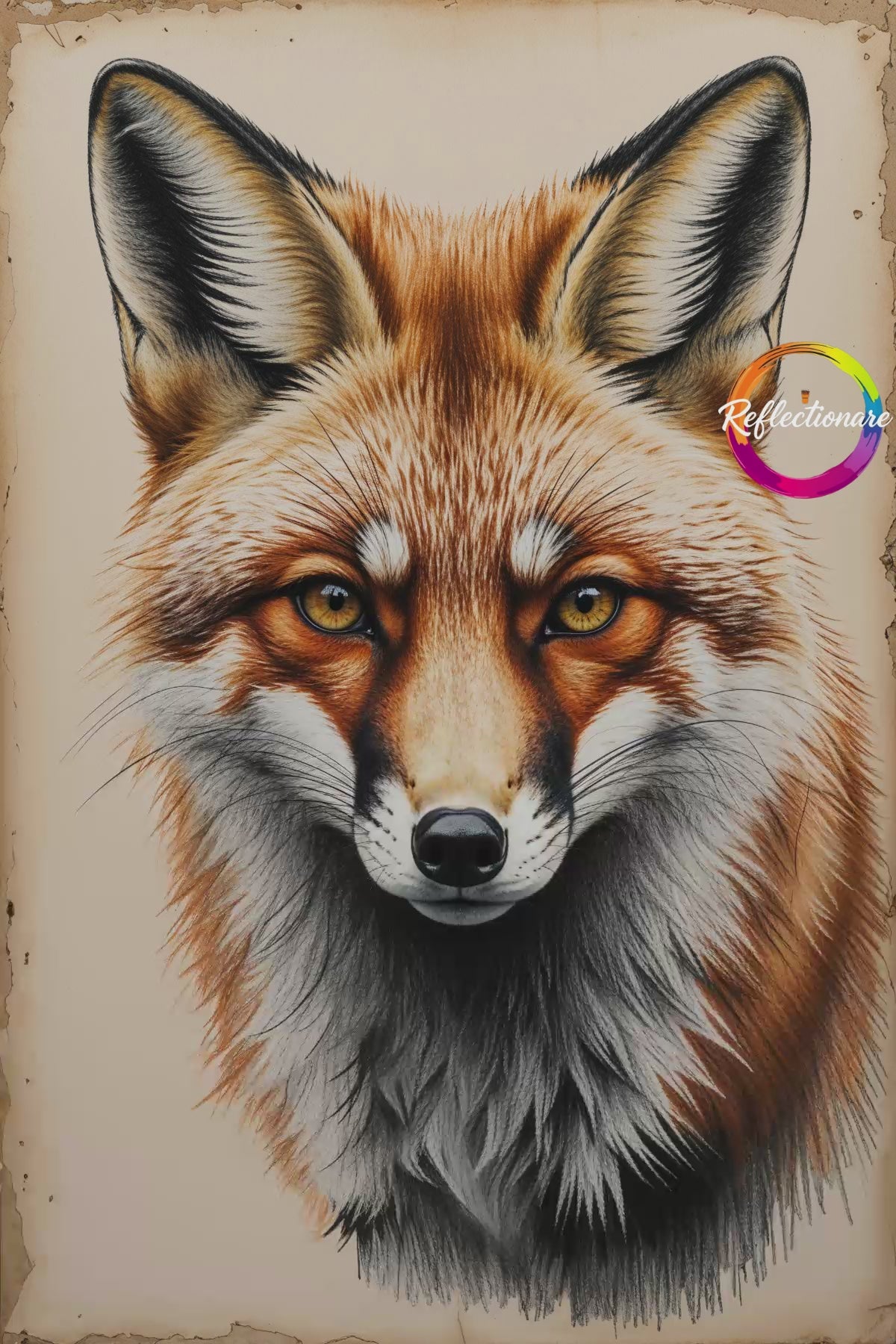 Vintage Fox Portrait Art | Detailed Wildlife Illustration Digital Print