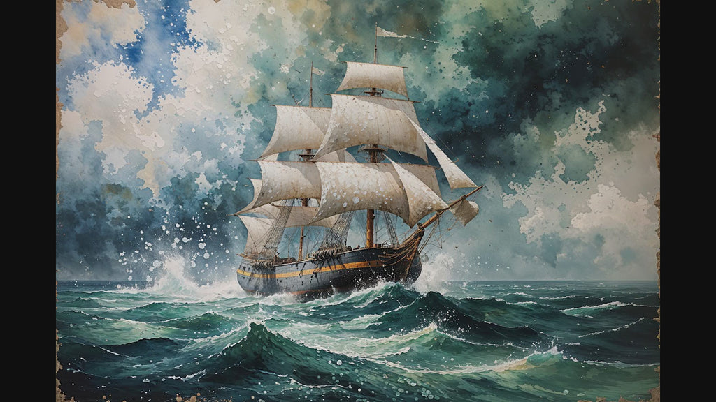 Vintage Tall Ship Sea Storm Painting | Digital Download