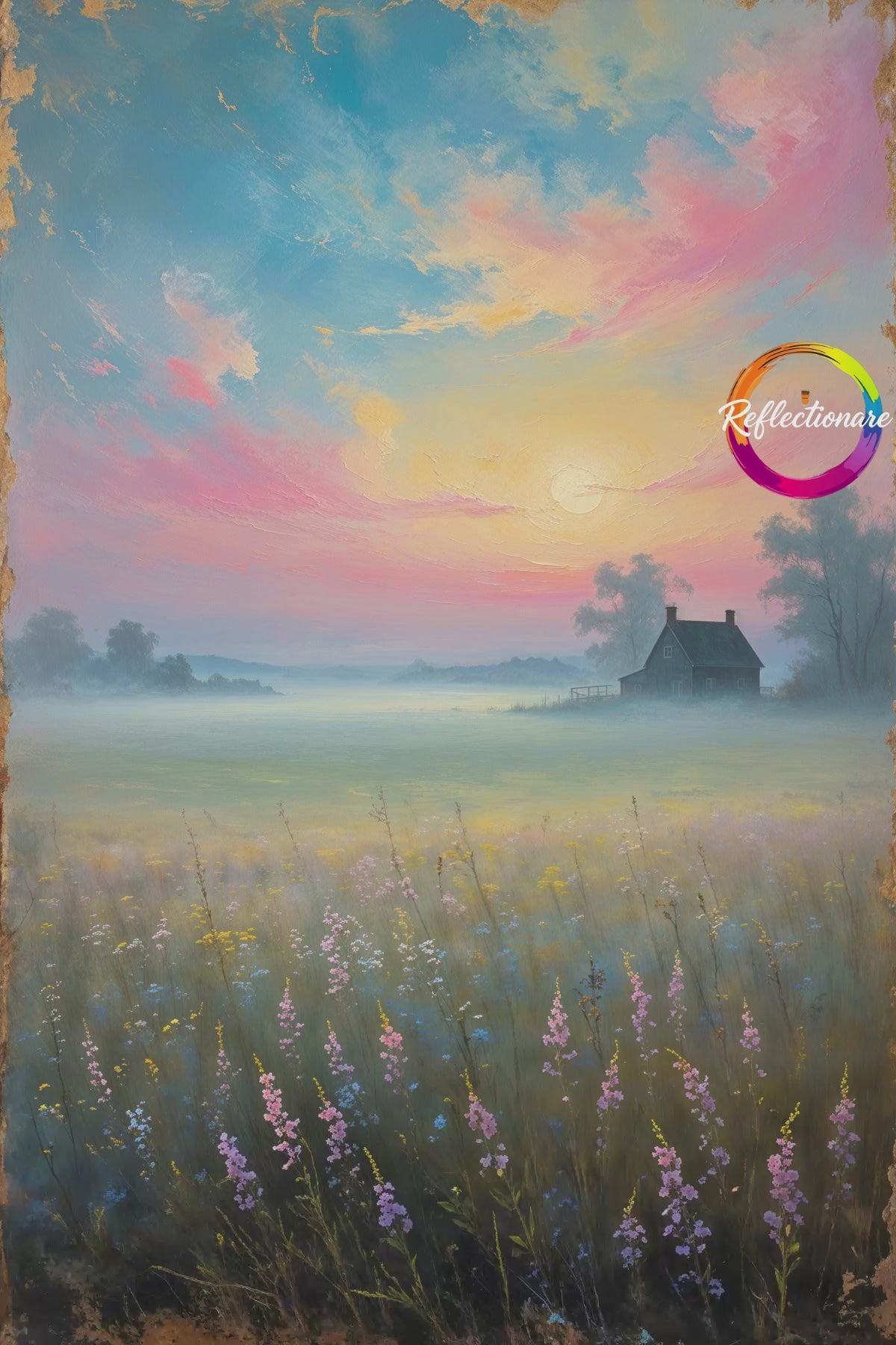 Vintage Countryside Sunrise Art Print | Retro Landscape Wall Decor