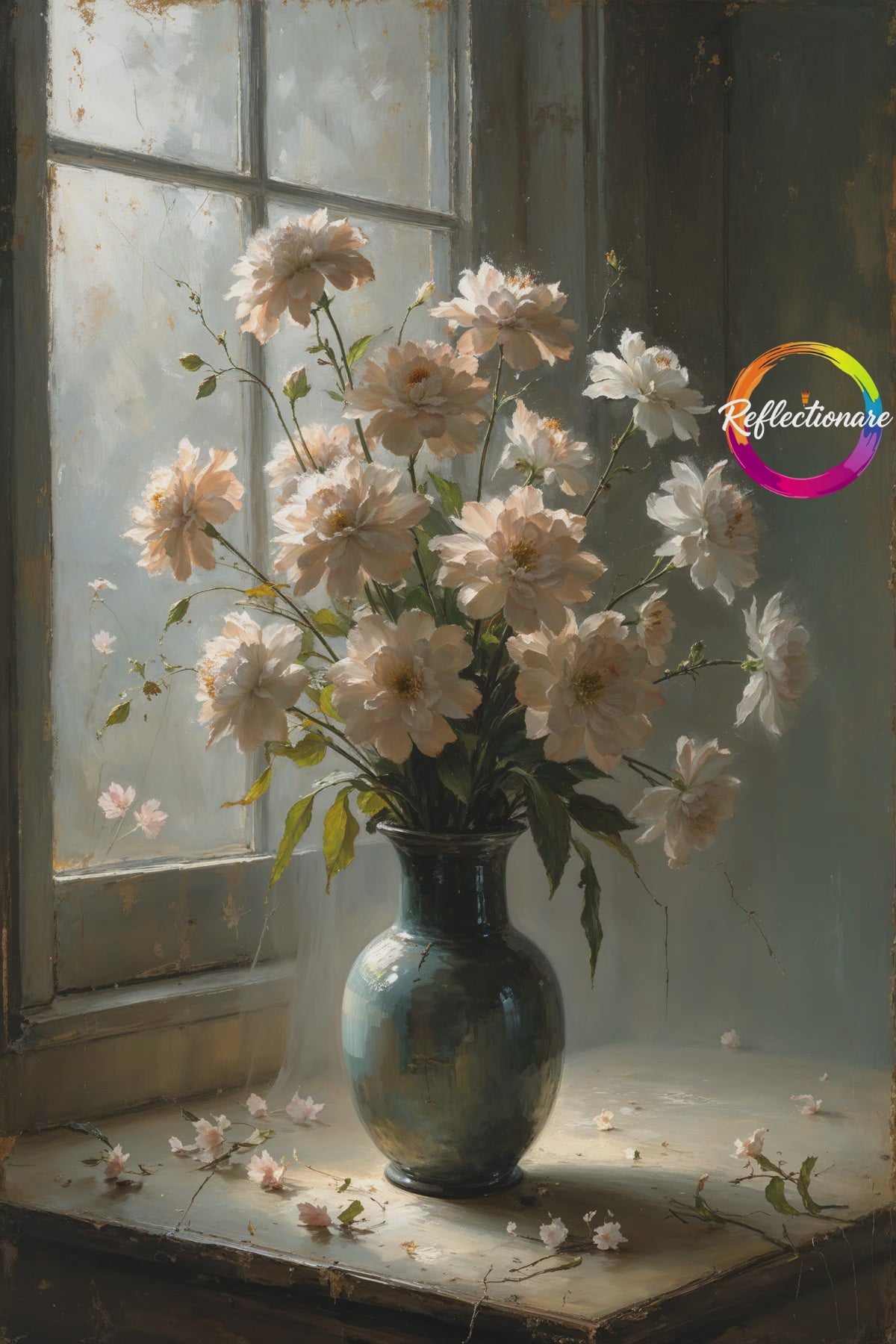 Vintage Floral Still Life | Elegant Flower Bouquet in Vase Wall Art Print