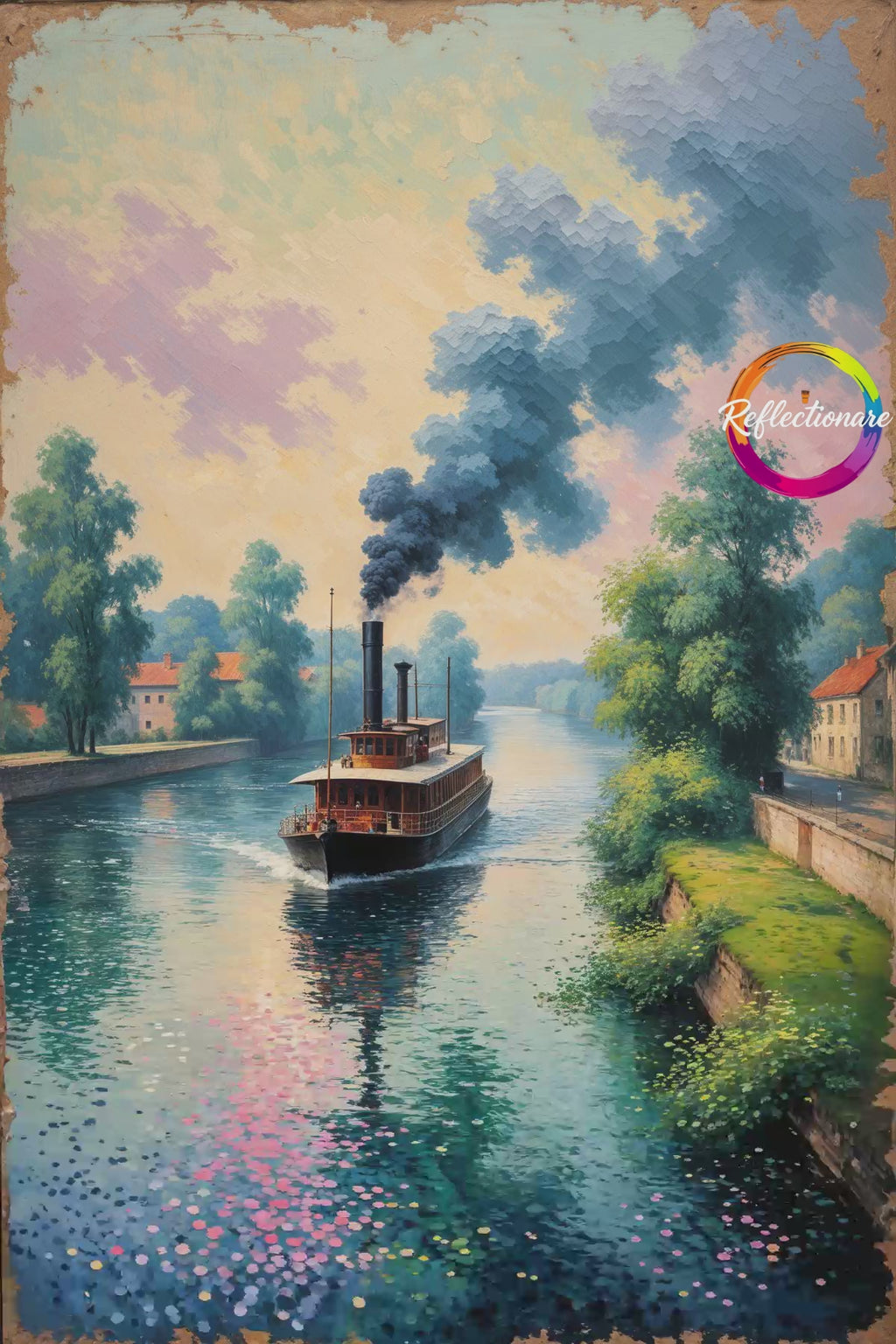 Vintage Steamboat River Painting Wall Art | Digital Download