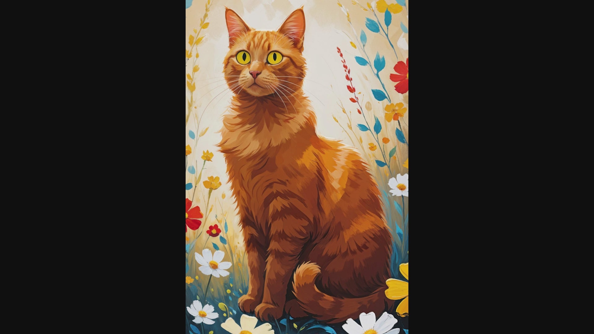 Orange Cat in Wildflowers Wall Art | Digital Download