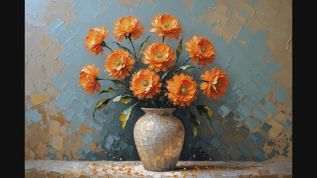 Vintage Orange Flowers Vase Oil Painting | Digital Download