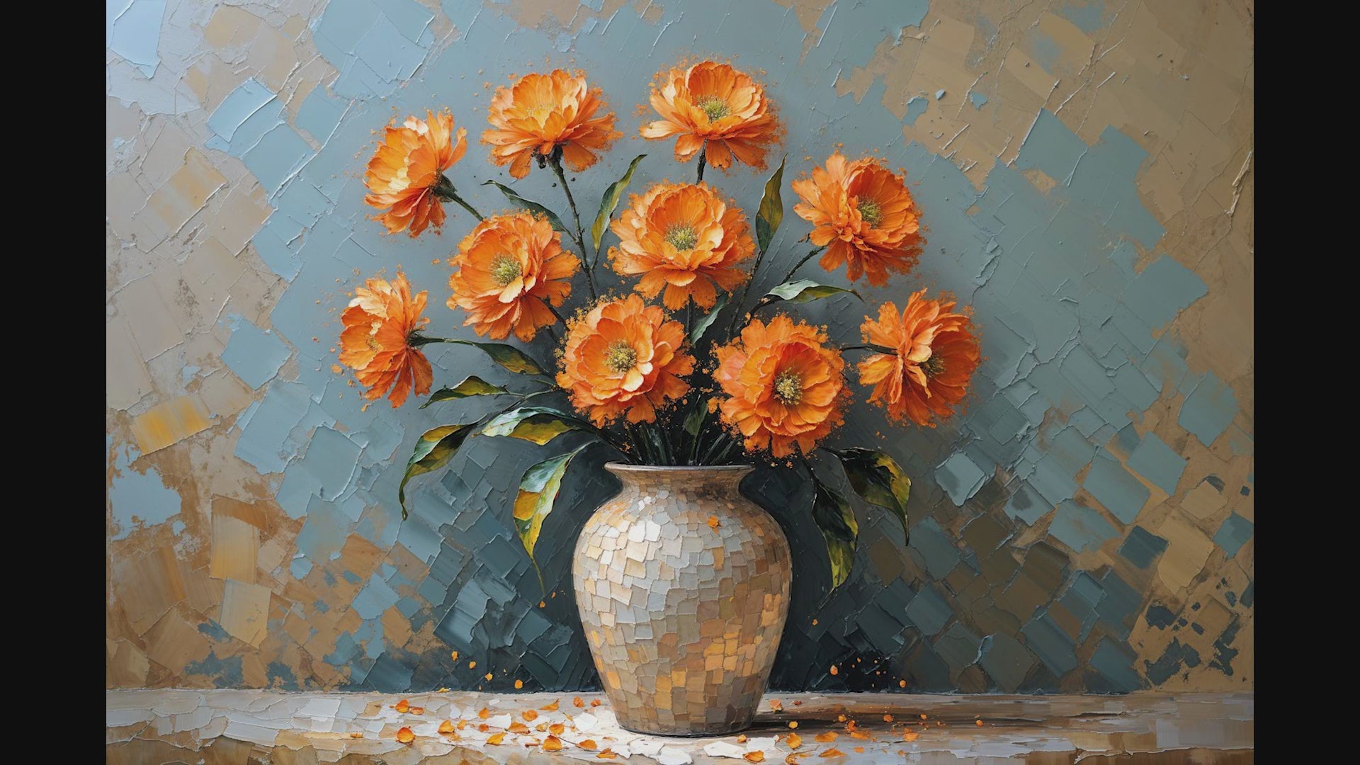 Vintage Orange Flowers Vase Oil Painting | Digital Download