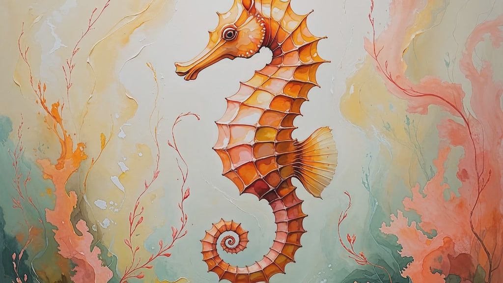 Abstract Orange Seahorse Watercolor Painting Art | Digital Download
