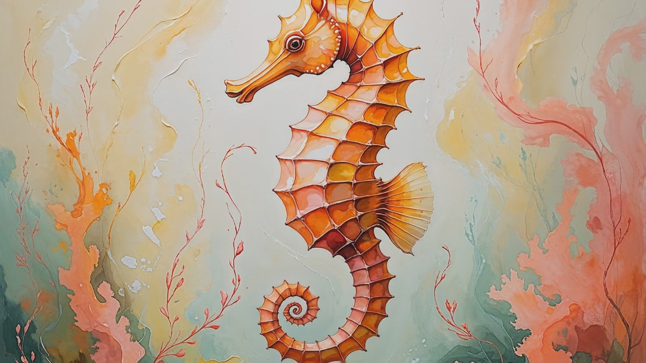 Abstract Orange Seahorse Watercolor Painting Art | Digital Download