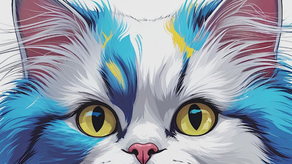 Colorful Long-Haired Cat Abstract Art Poster