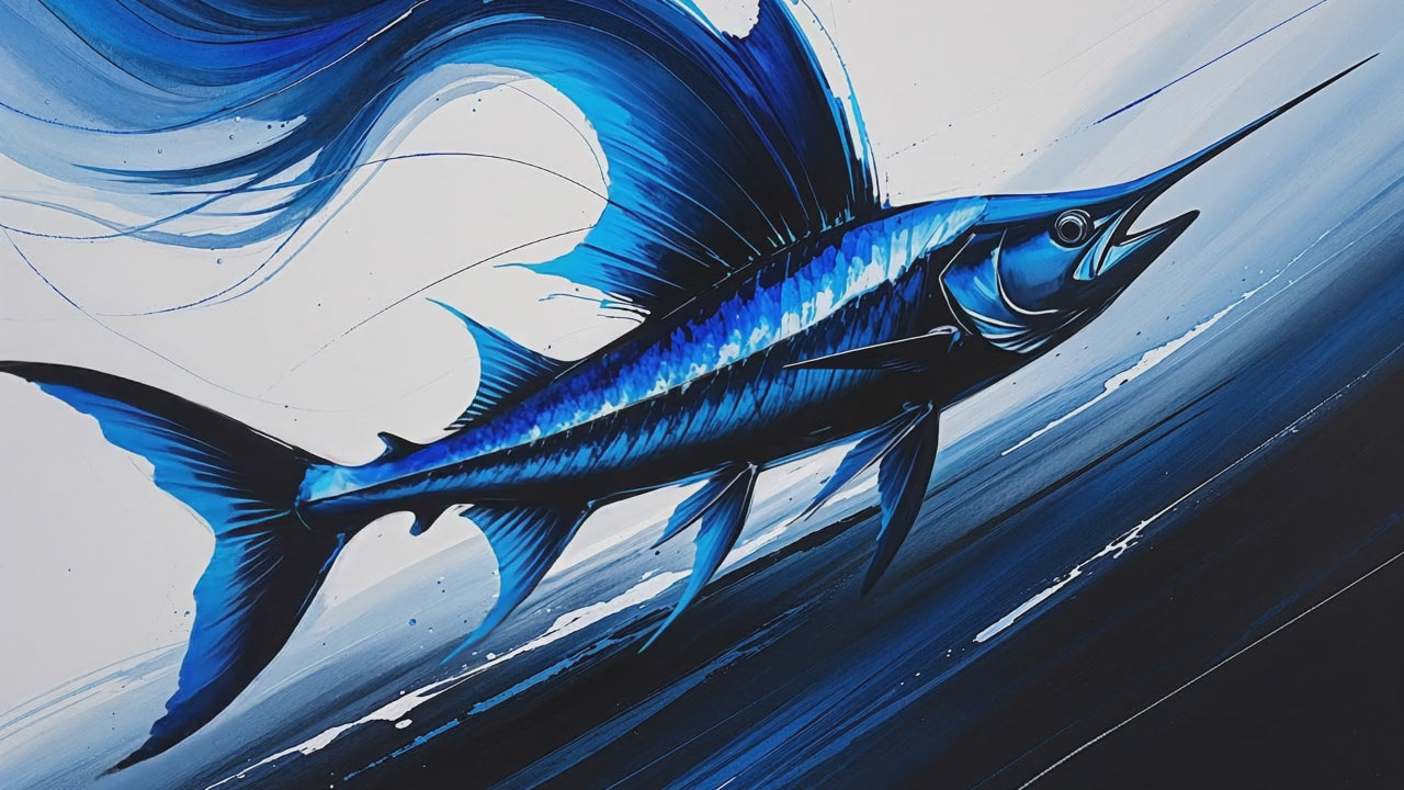 Abstract Blue Sailfish Painting Wall Art | Digital Download