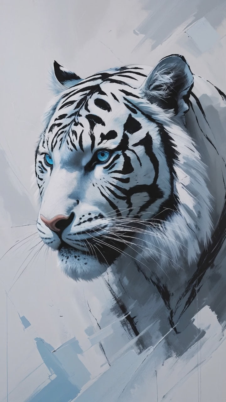 Abstract White Tiger Side Profile Wall Art | Digital Download